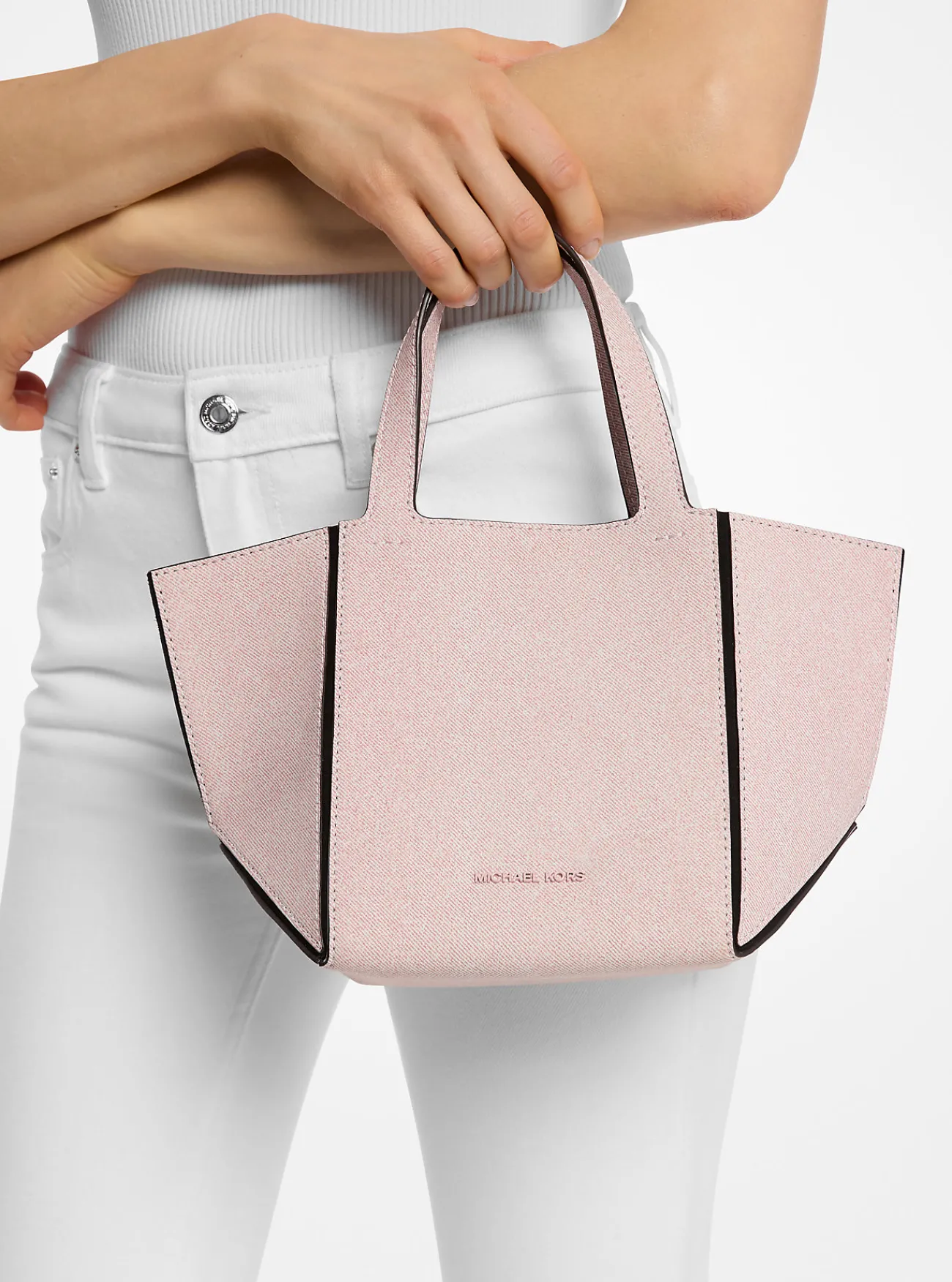 Michael Kors Draagtas Jordi van leer met denimprint, klein, Nieuw Maanjaar ROZENWATER Best