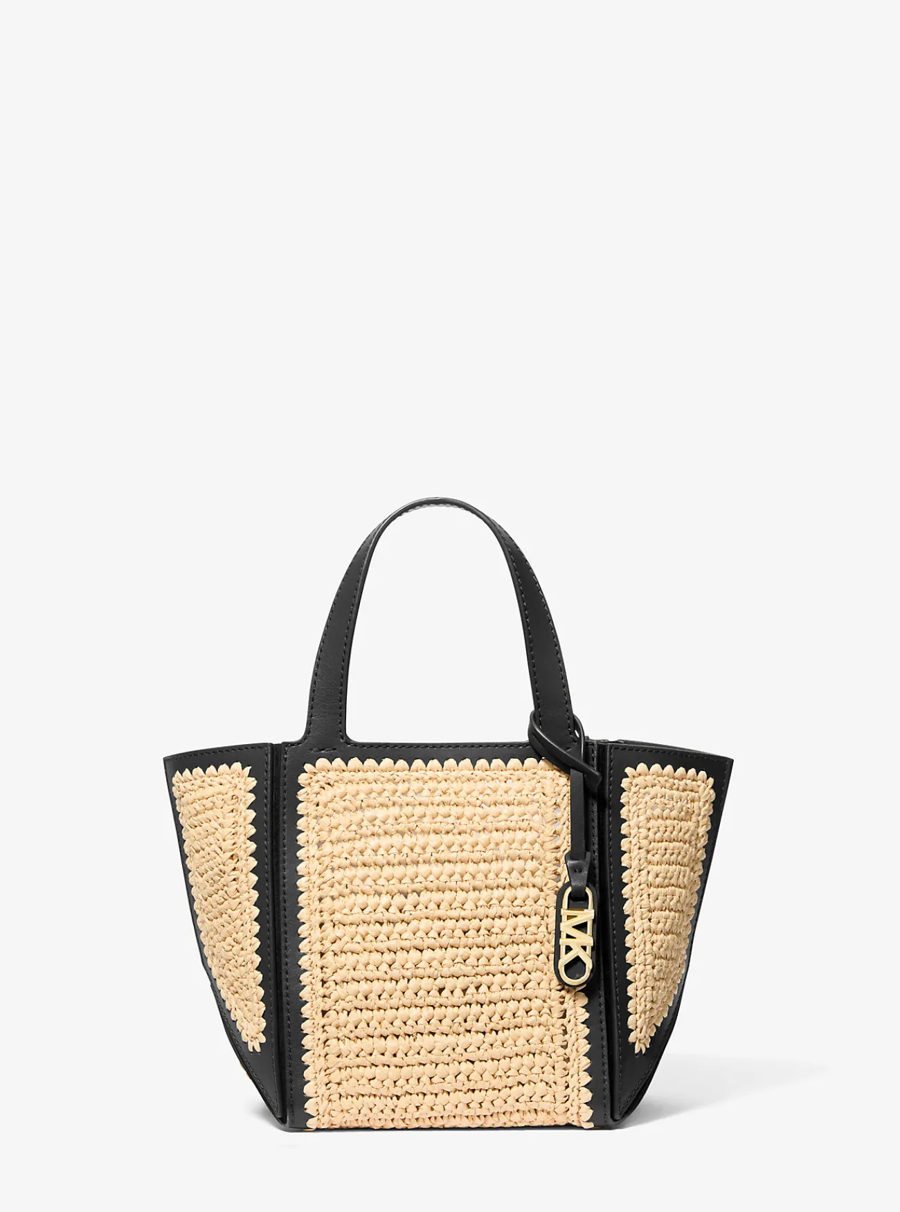 Michael Kors Draagtas Jordy van handgehaakt stro en leer, klein Outlet