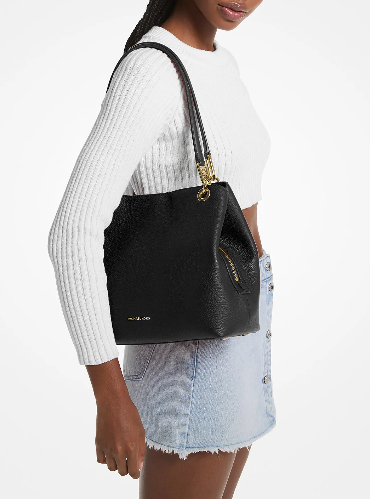 Michael Kors Draagtas Kensington van getrommeld leer, groot ZWART New
