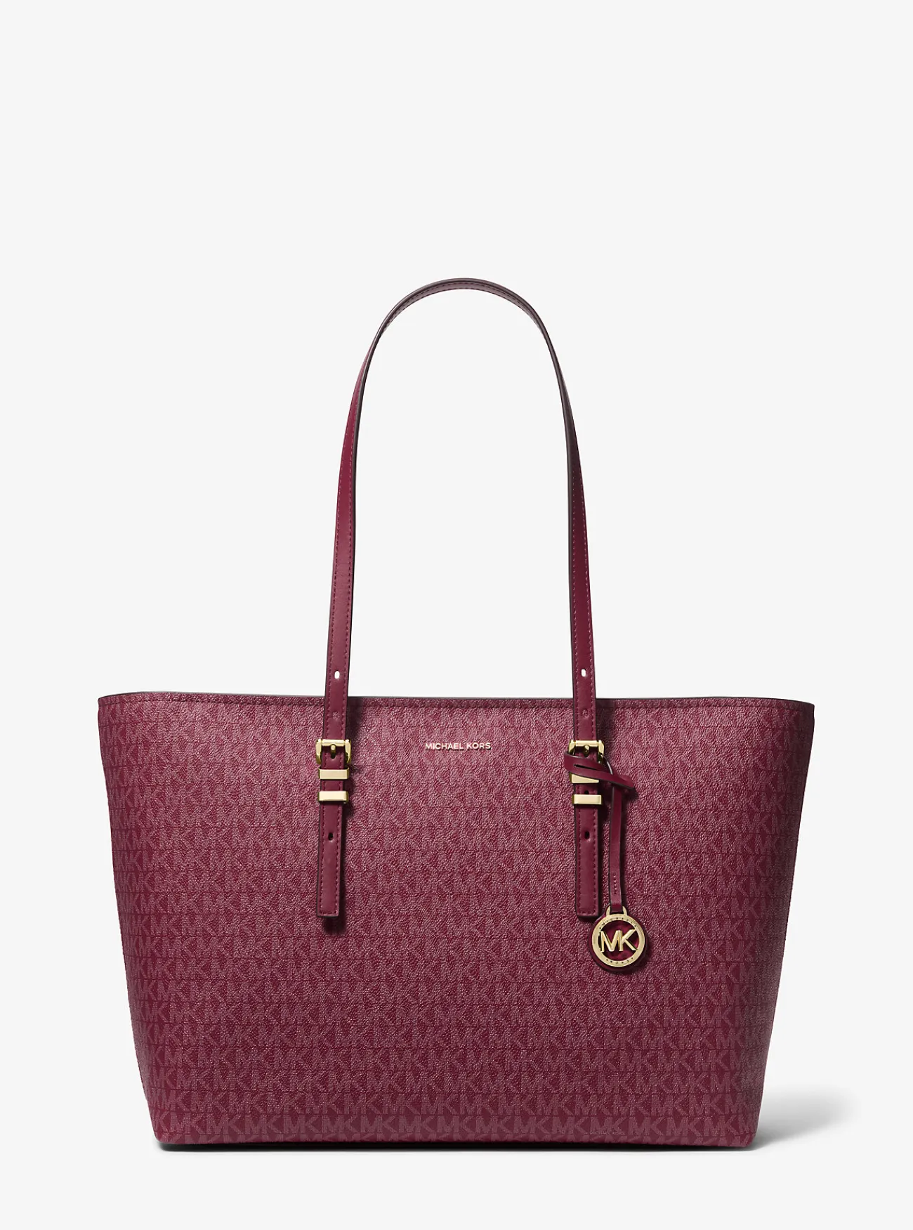 Michael Kors Draagtas Quinn van canvas met kenmerkend logo en leer, groot MOERBEI Best