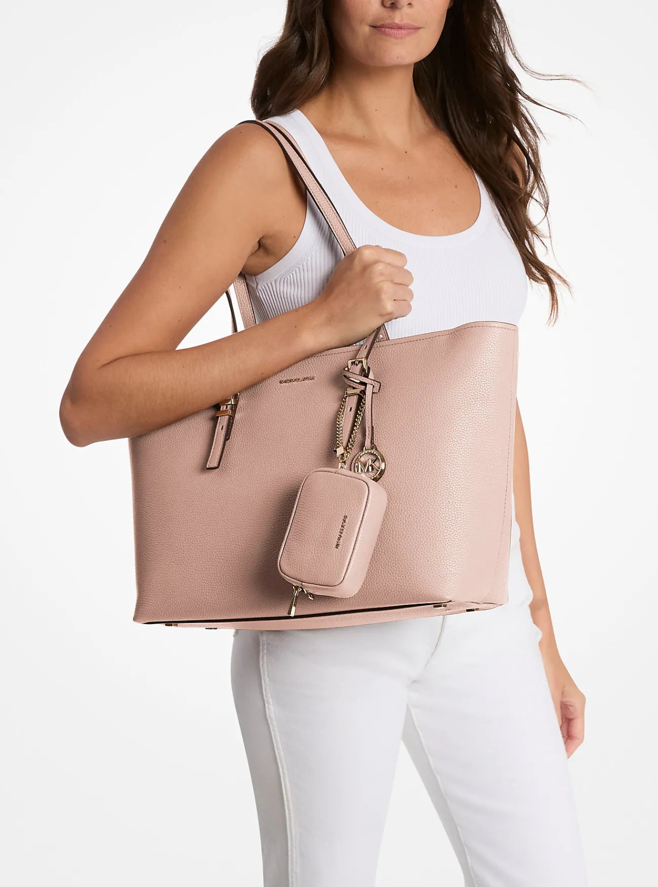 Michael Kors Draagtas Quinn van getrommeld leer, groot ZACHTROZE Best
