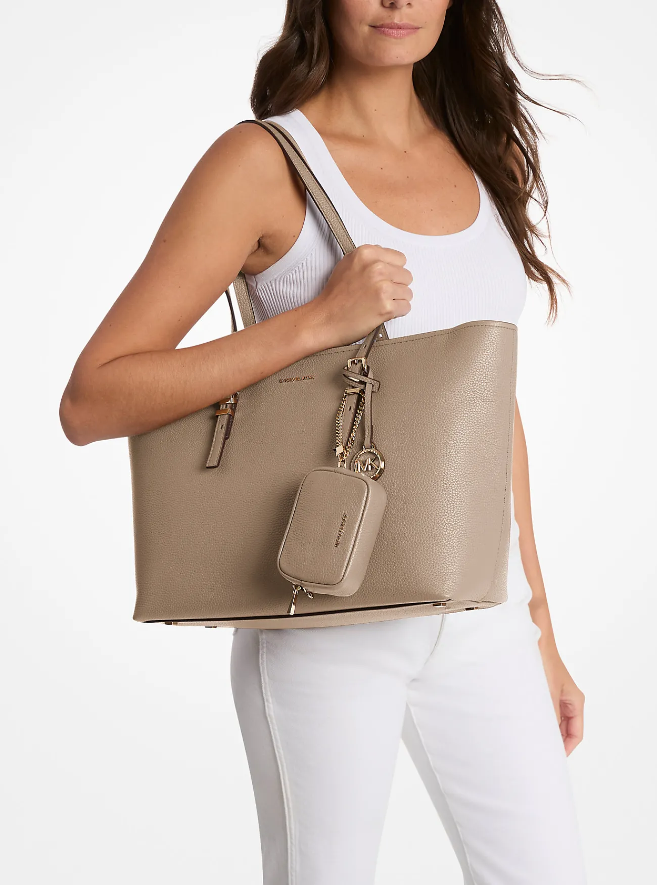 Michael Kors Draagtas Quinn van getrommeld leer, groot BERK Online