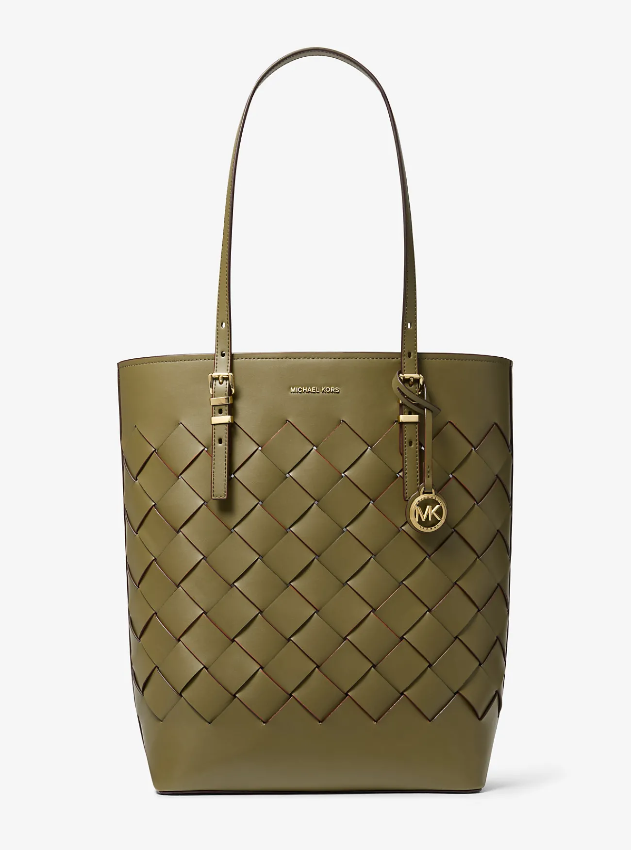 Michael Kors Draagtas Quinn van geweven leer, groot SAFARIGROEN Sale