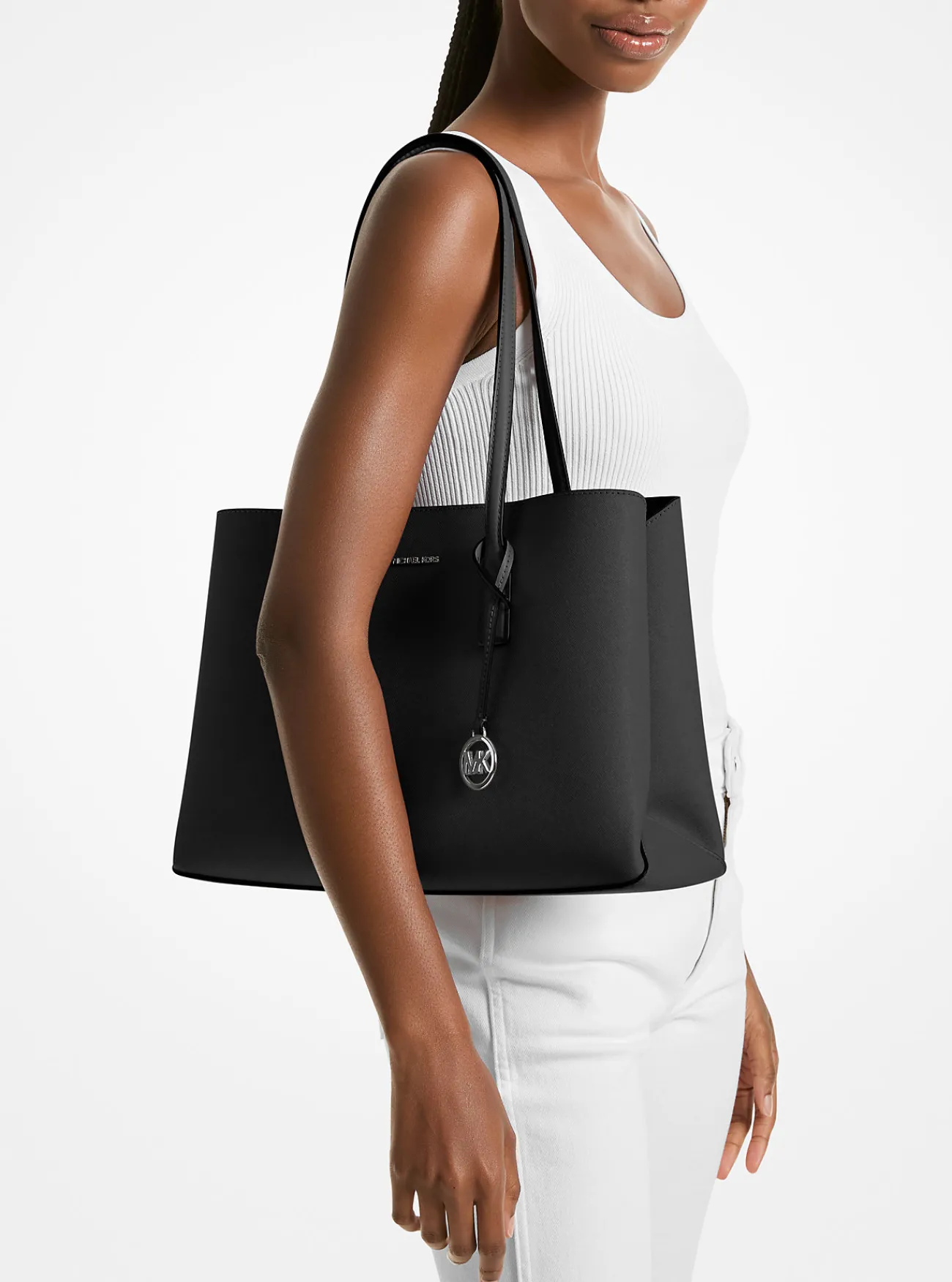 Michael Kors Draagtas Ruthie van saffianoleer, middelgroot ZWART New