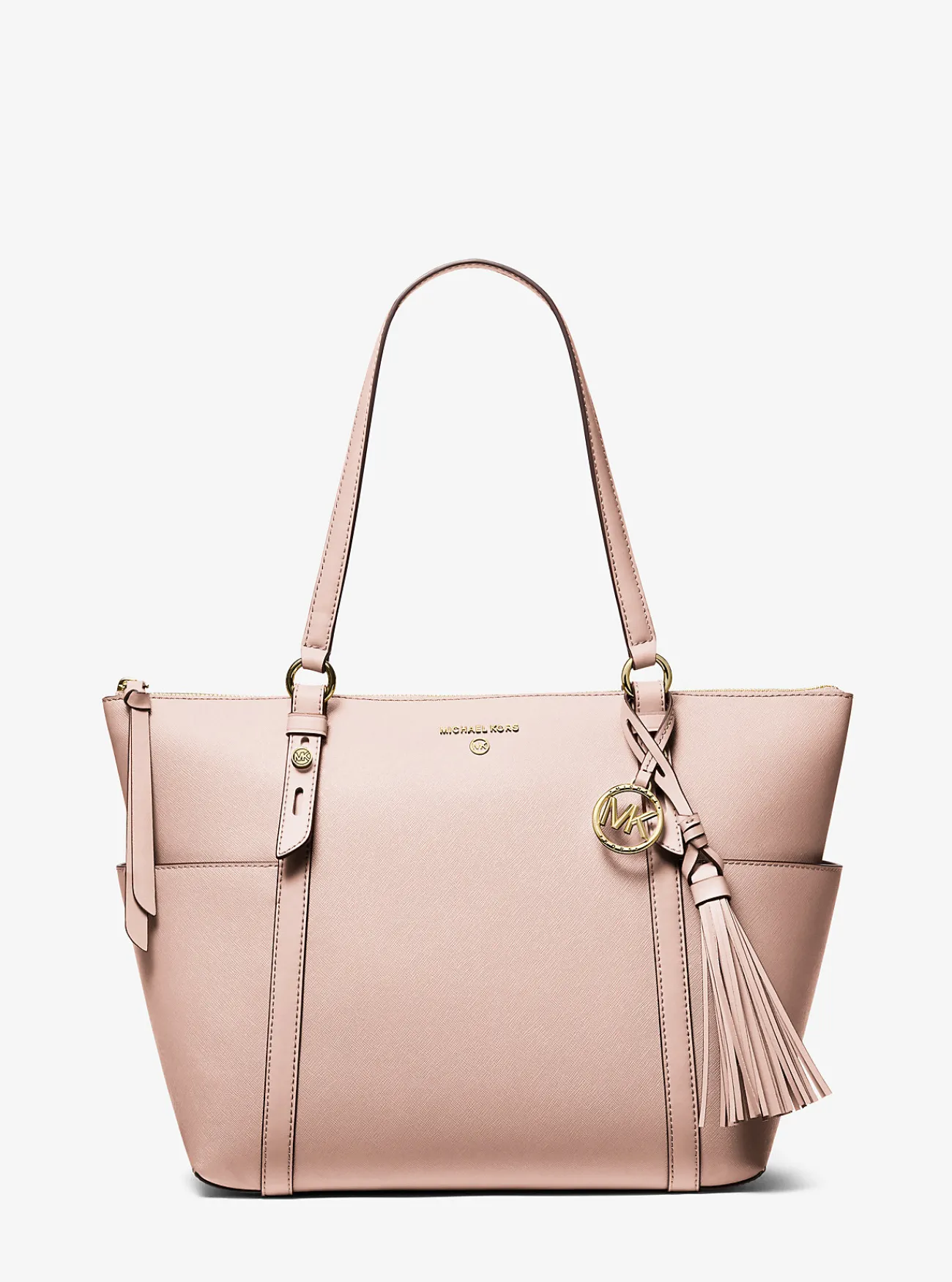 Michael Kors Draagtas Sullivan van saffianoleer met rits aan de bovenkant, groot ZACHTROZE Clearance