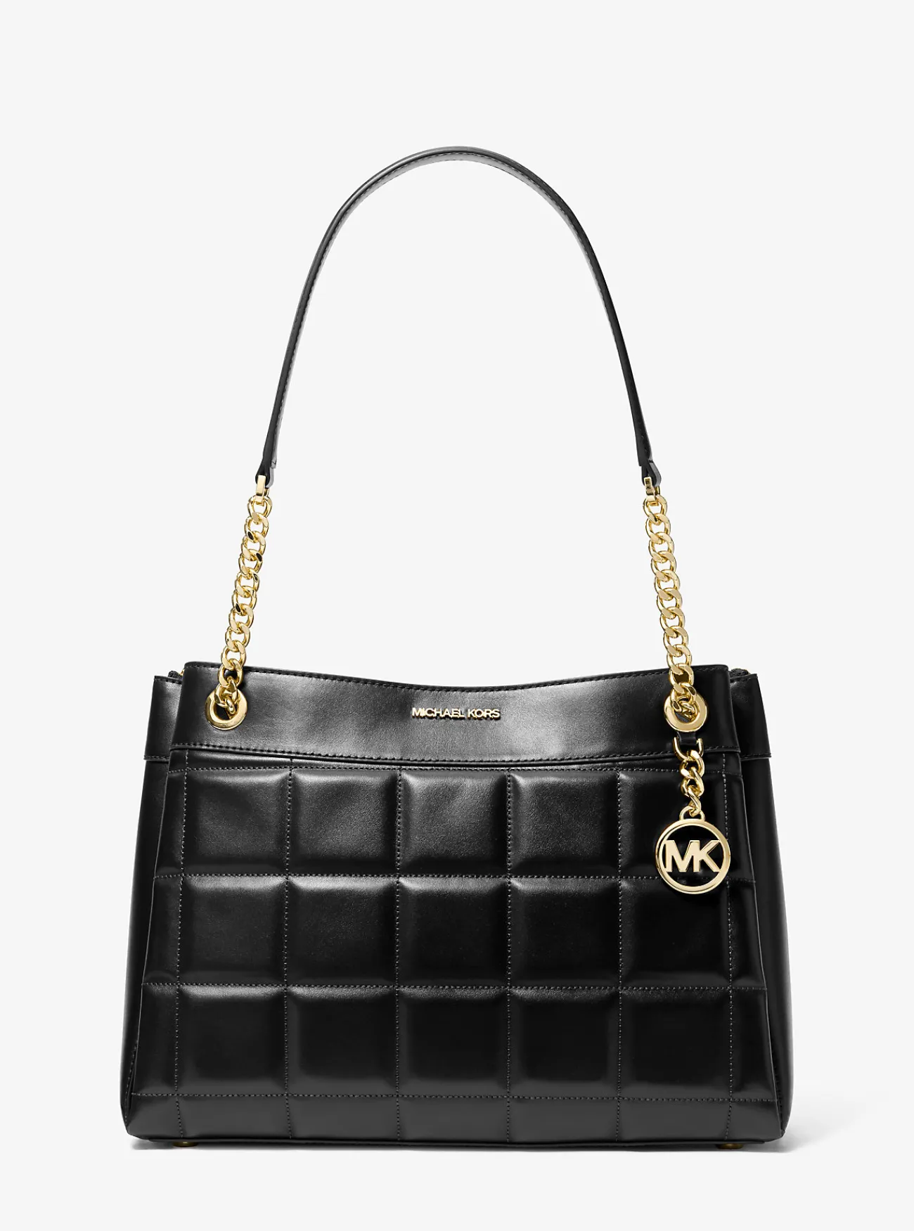Michael Kors Draagtas Susan van doorgestikt leer, middelgroot ZWART Clearance