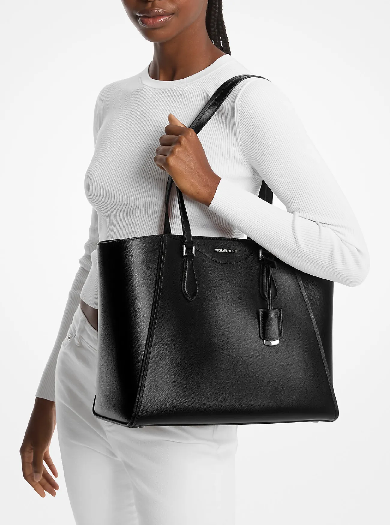 Michael Kors Draagtas Taryn van leer, groot ZWART Outlet