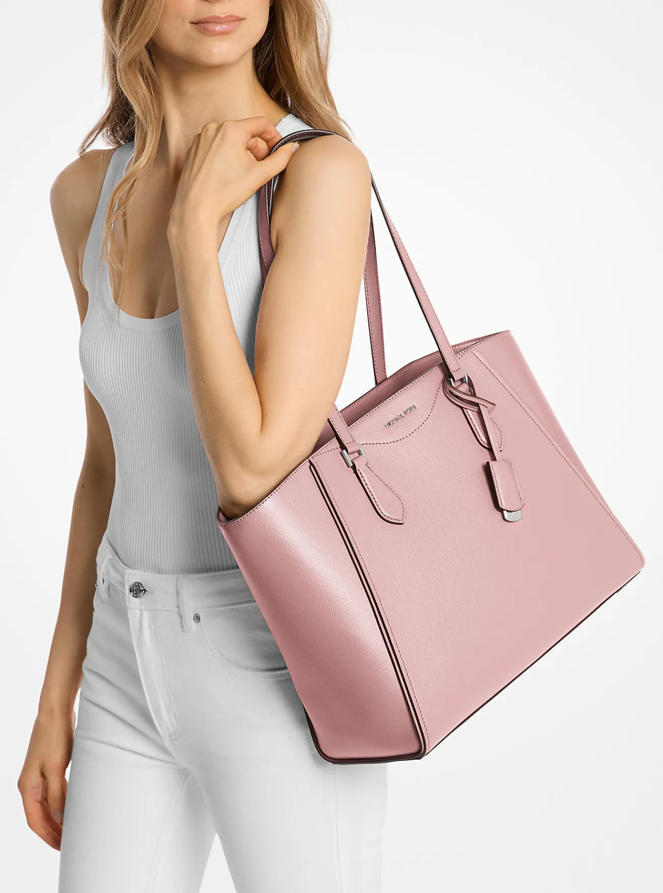 Michael Kors Draagtas Taryn van leer, groot ZACHTROZE Discount