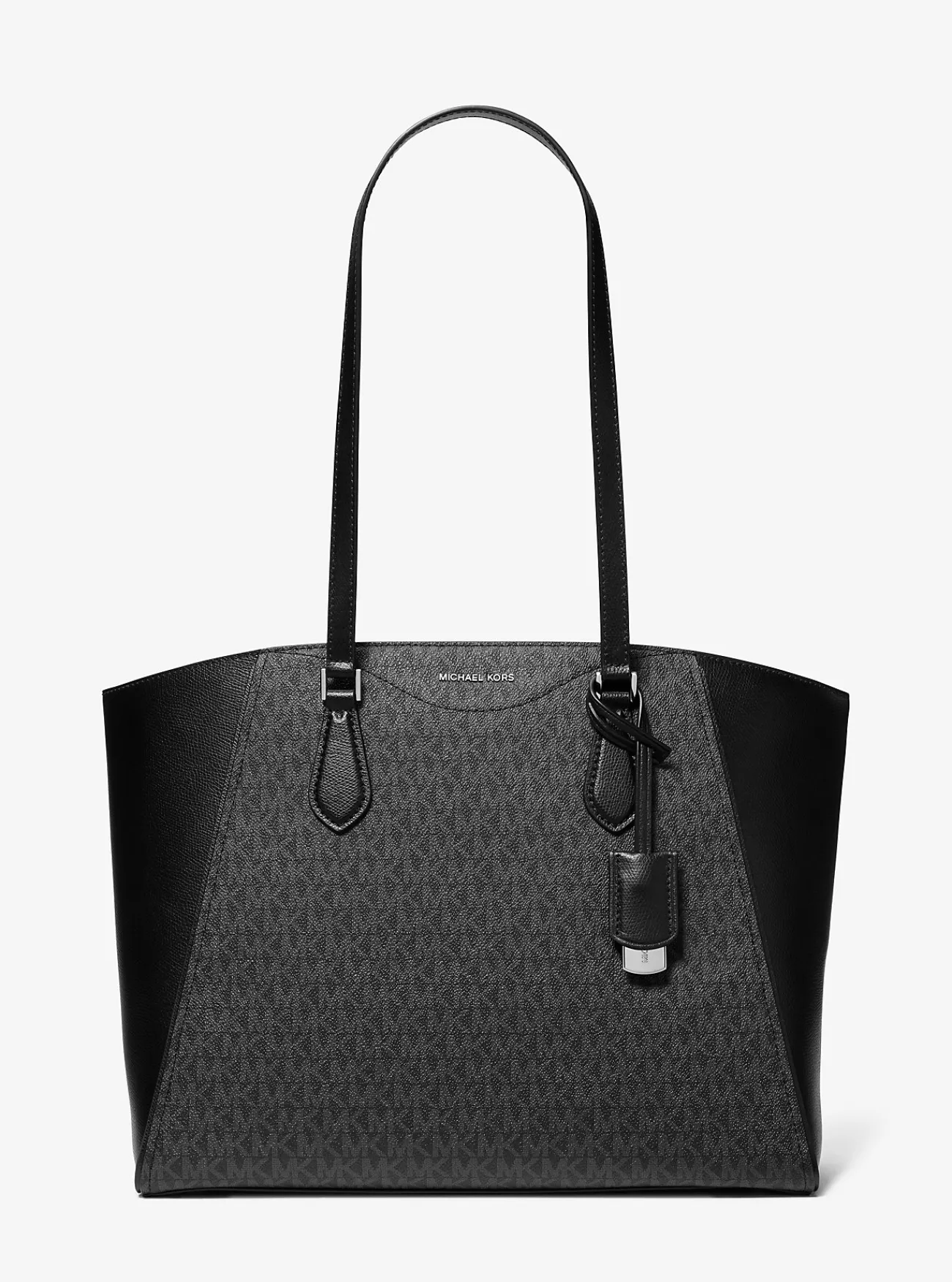 Michael Kors Draagtas Taryn van leer met kenmerkend logo, groot ZWART Sale