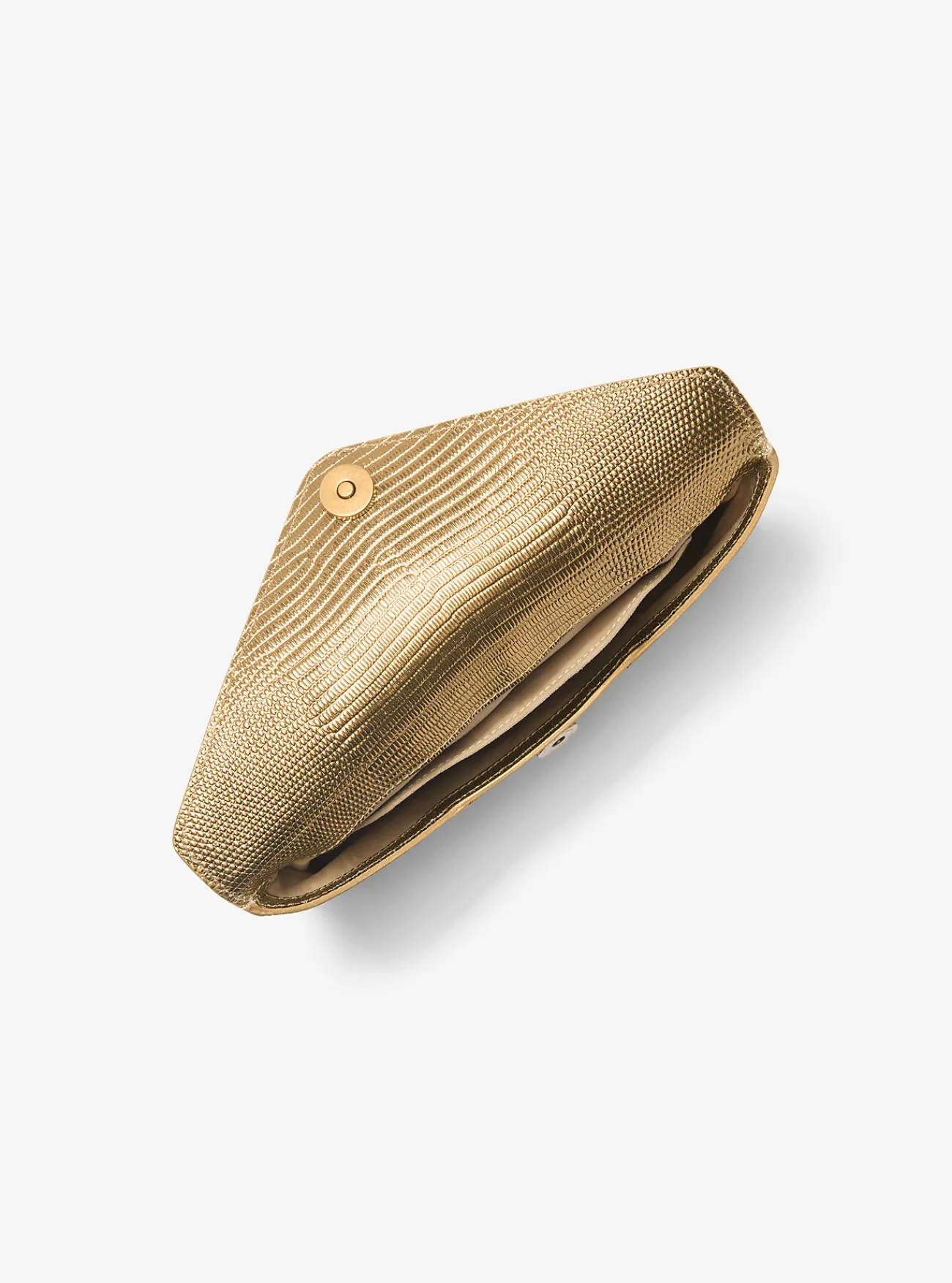 Michael Kors Envelopclutch Mia van metallic leer met hagedissenprint in reli&euml;f GOUD New