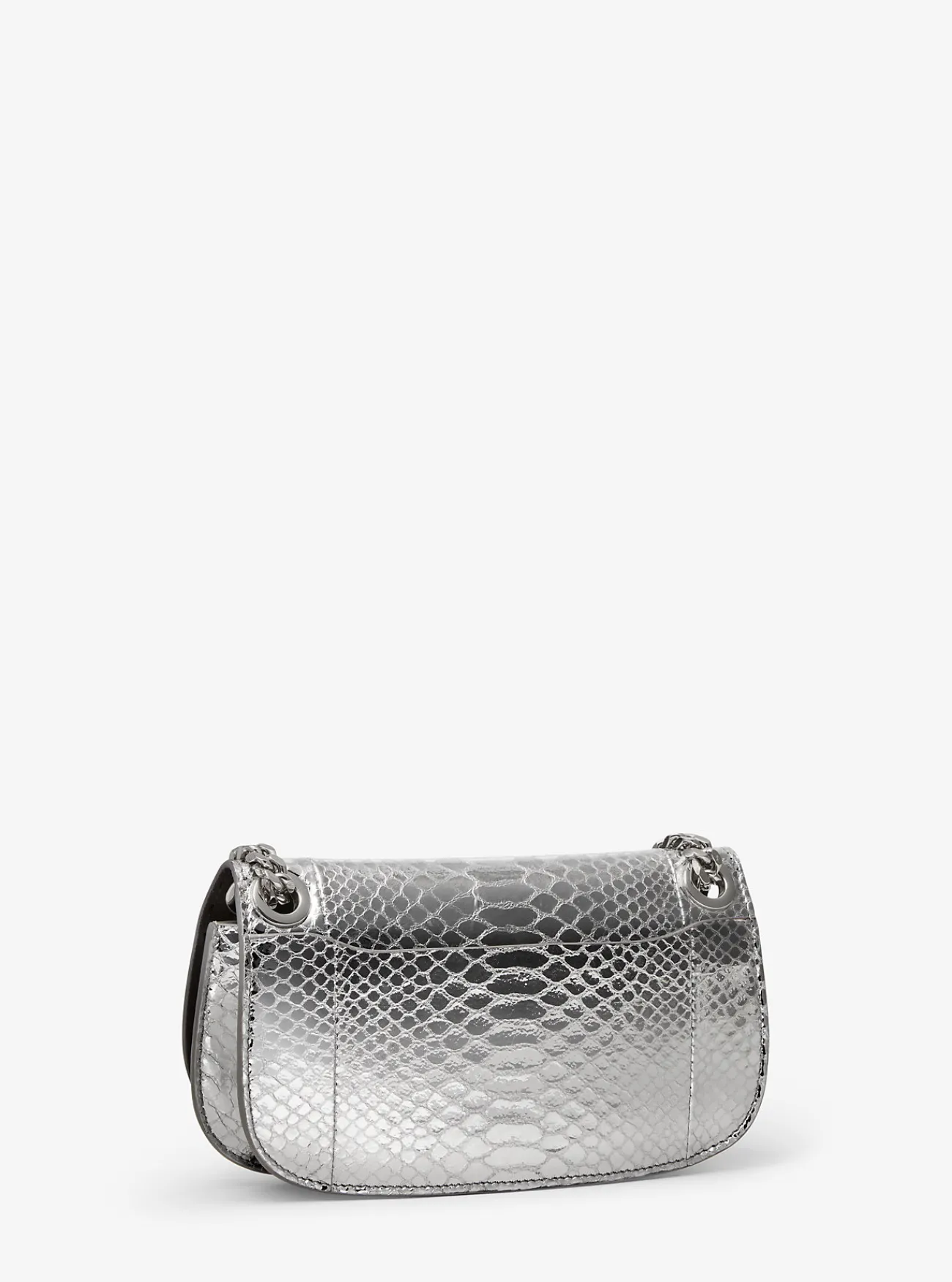 Michael Kors Enveloptas Christie van metallic leer met slangenprint in reliëf, mini ZILVER Clearance