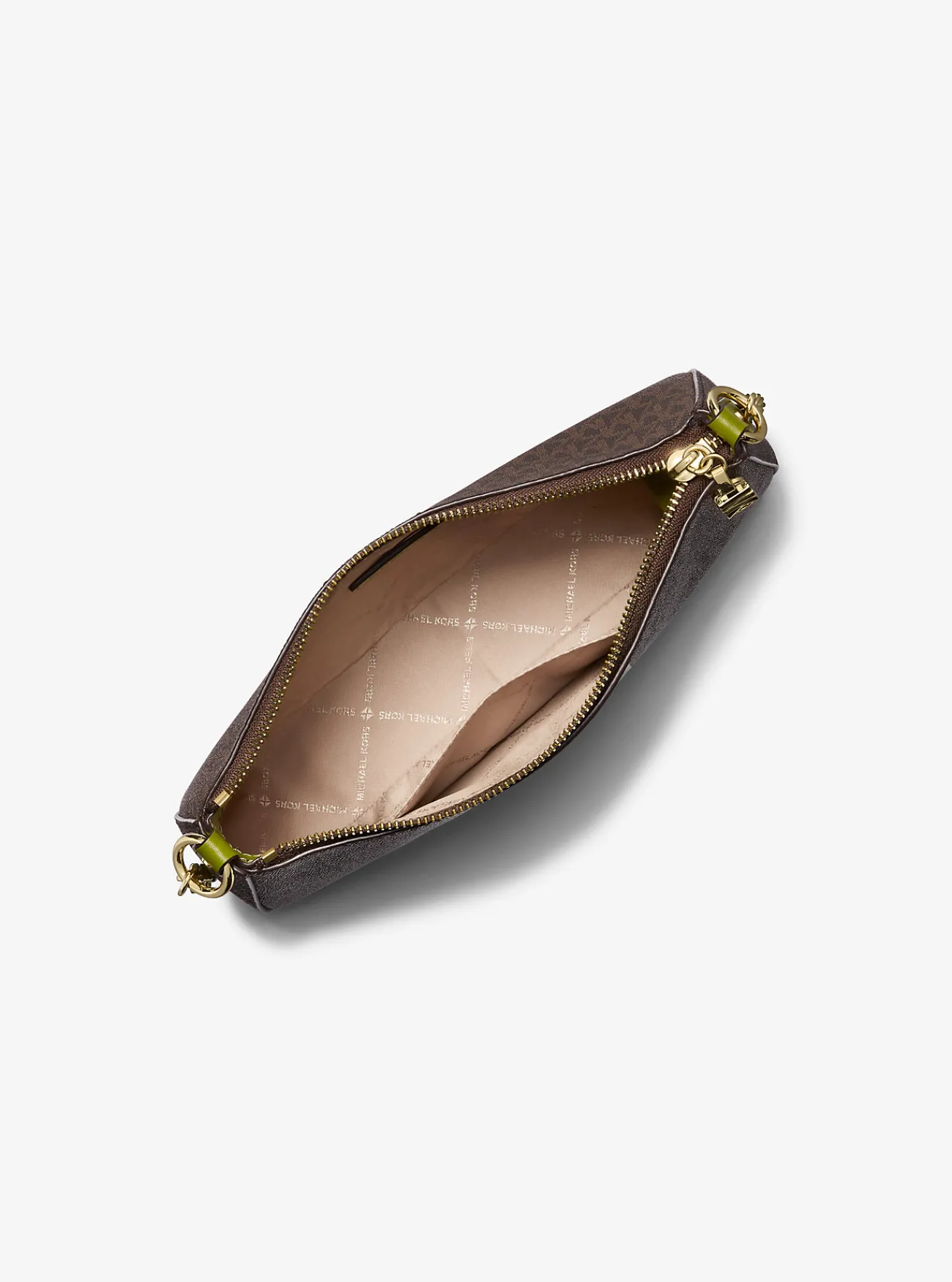 Michael Kors Enveloptas Empire met strepen, kenmerkend logo en schakels, middelgroot WEIDEGROEN Hot