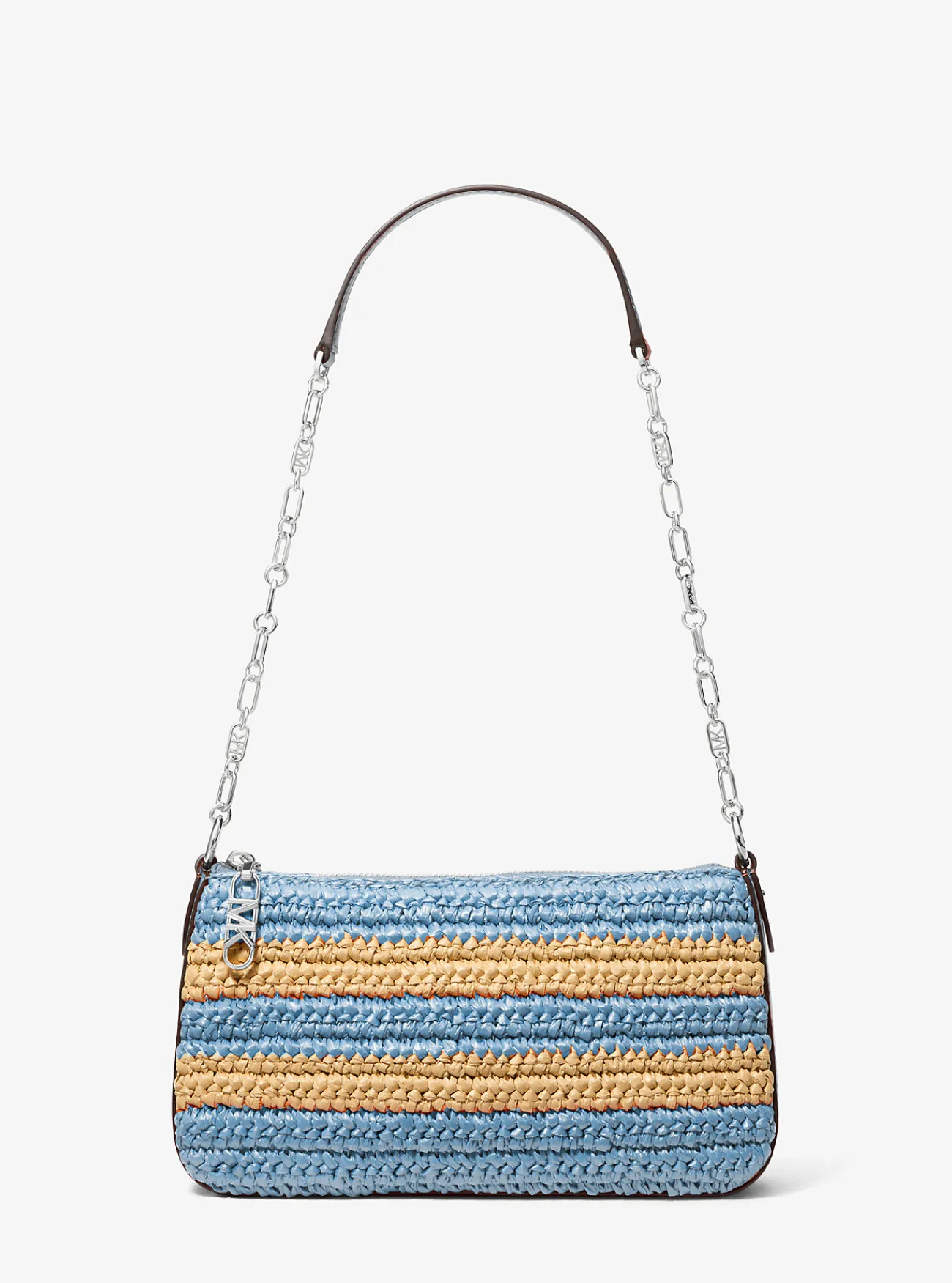 Michael Kors Enveloptas Empire van handgehaakt stro met strepen en kettingriem, middelgroot CHAMBRAY Clearance