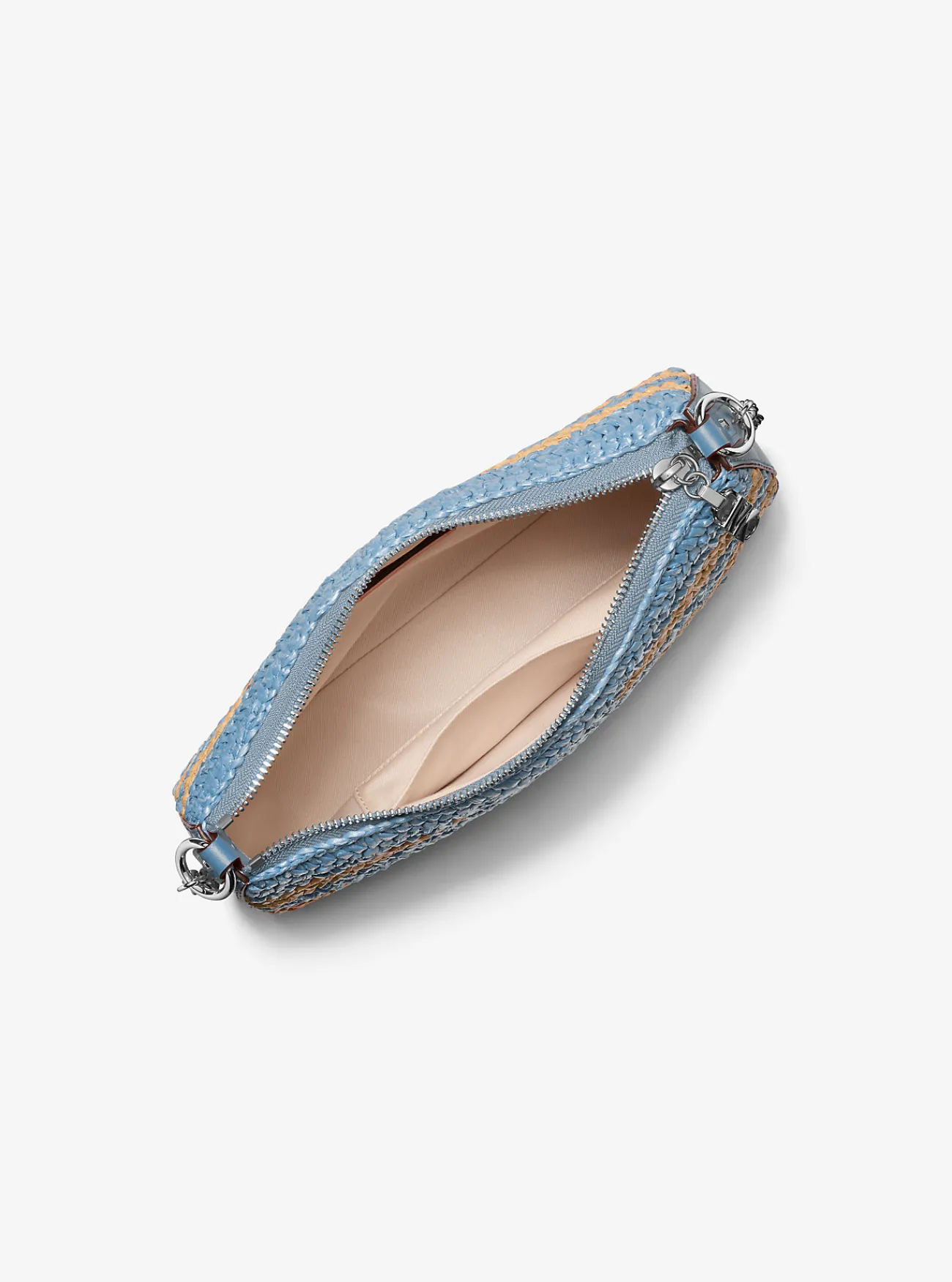 Michael Kors Enveloptas Empire van handgehaakt stro met strepen en kettingriem, middelgroot CHAMBRAY Clearance