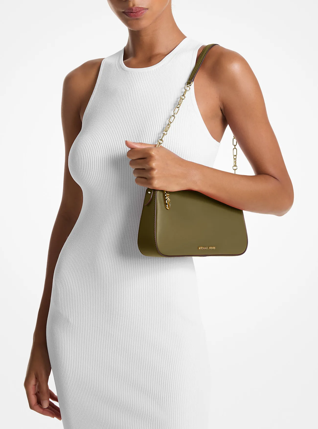Michael Kors Enveloptas Empire van leer met schakels, middelgroot SAFARIGROEN New