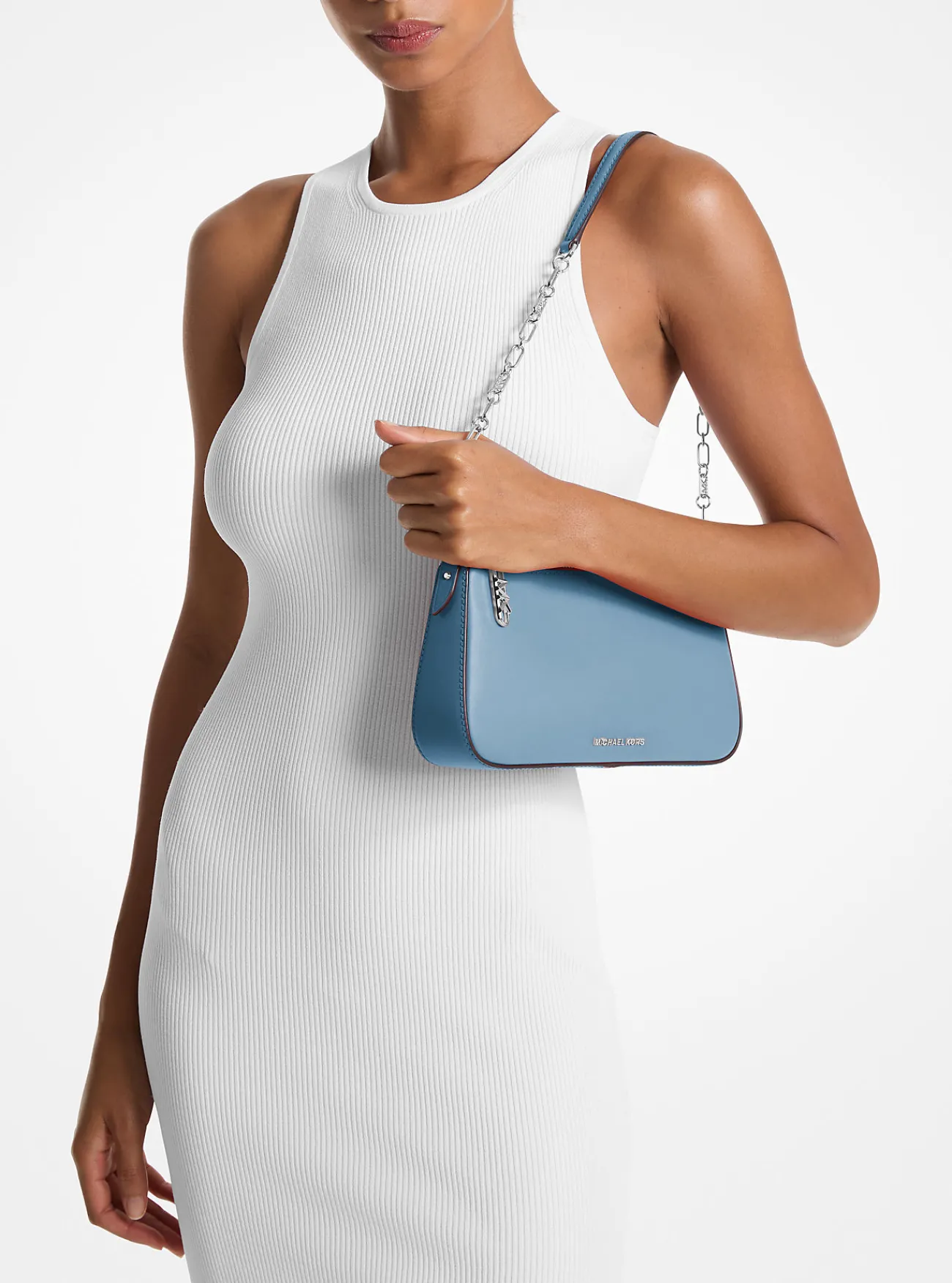 Michael Kors Enveloptas Empire van leer met schakels, middelgroot CHAMBRAY Discount