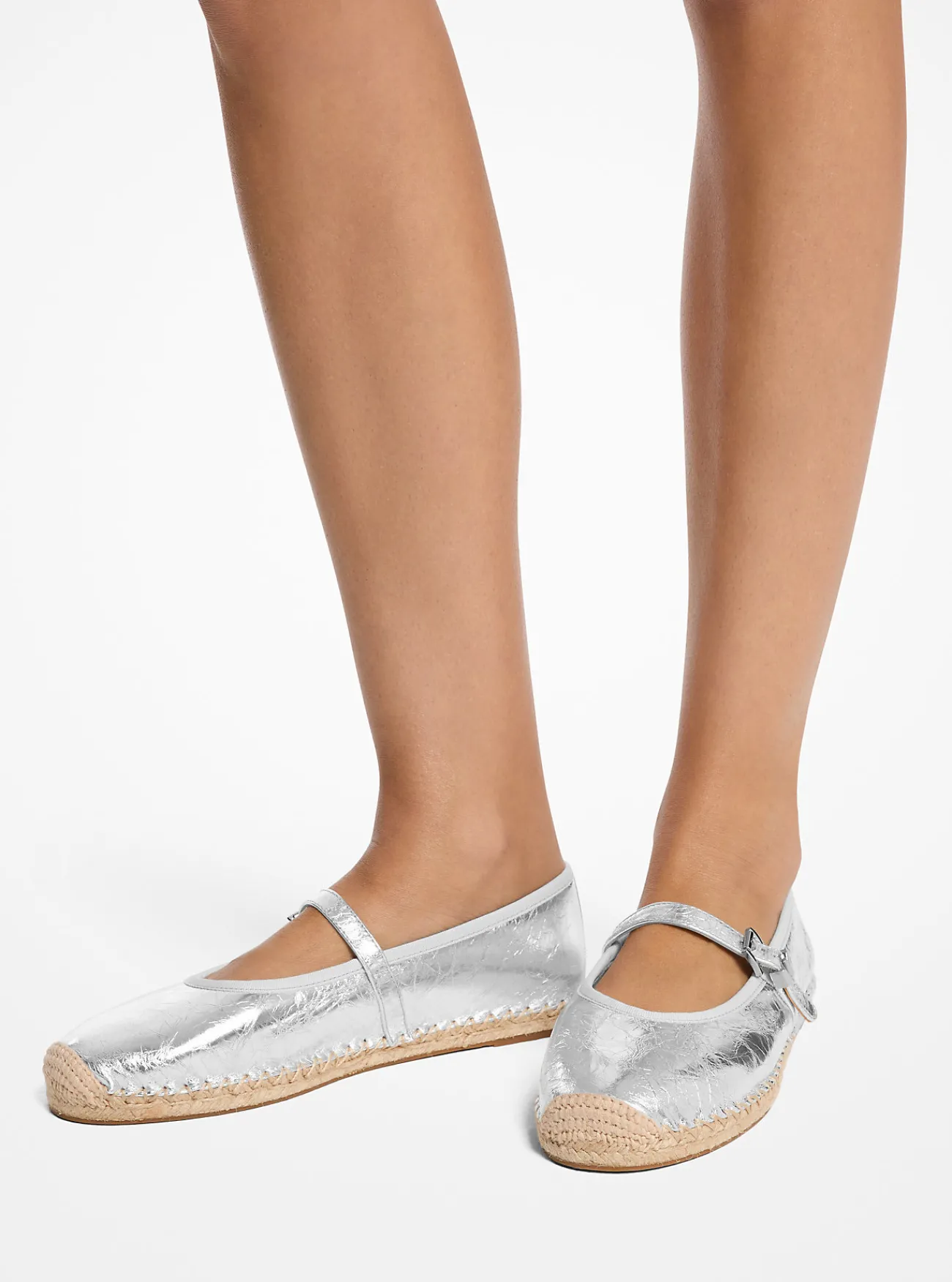 Michael Kors Espadrille Lynn van metallic leer in ballerinastijl ZILVER Online