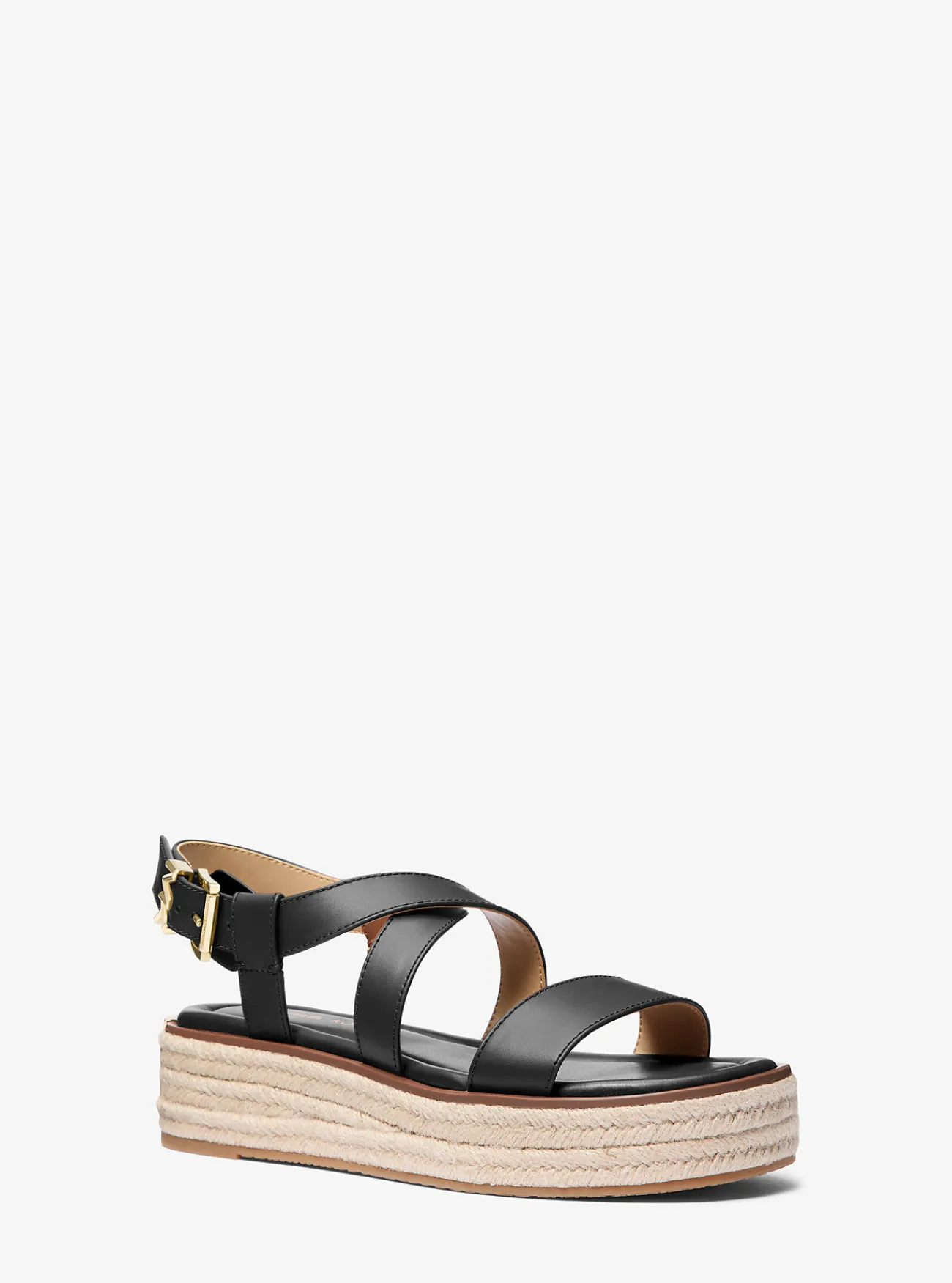 Michael Kors Espadrille-sandaal Lynn van leer met plateauzool ZWART Discount