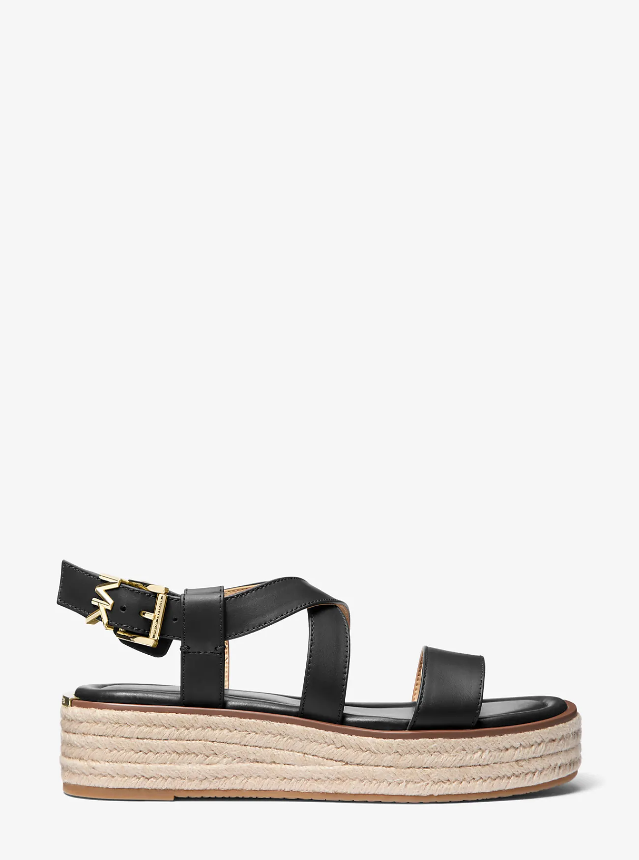 Michael Kors Espadrille-sandaal Lynn van leer met plateauzool ZWART Discount