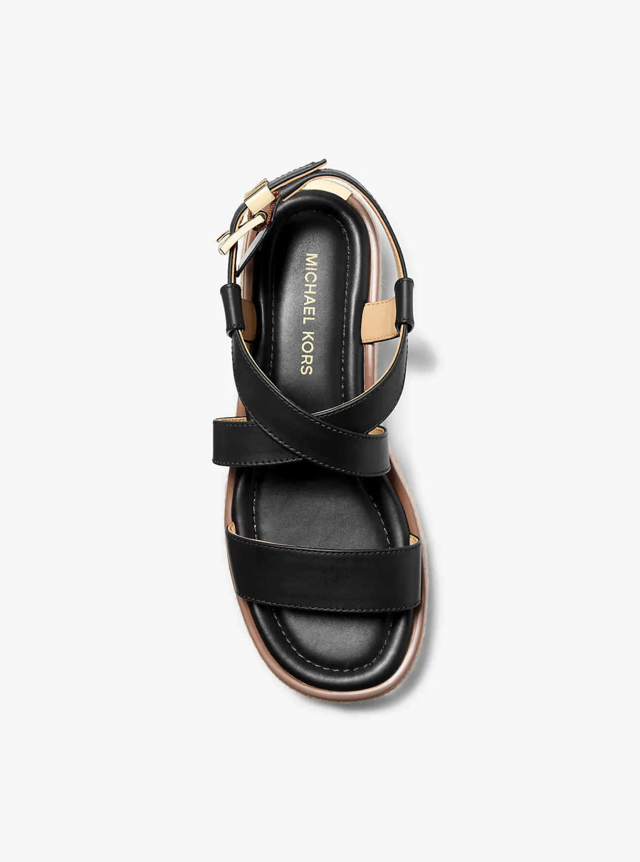 Michael Kors Espadrille-sandaal Lynn van leer met plateauzool ZWART Discount