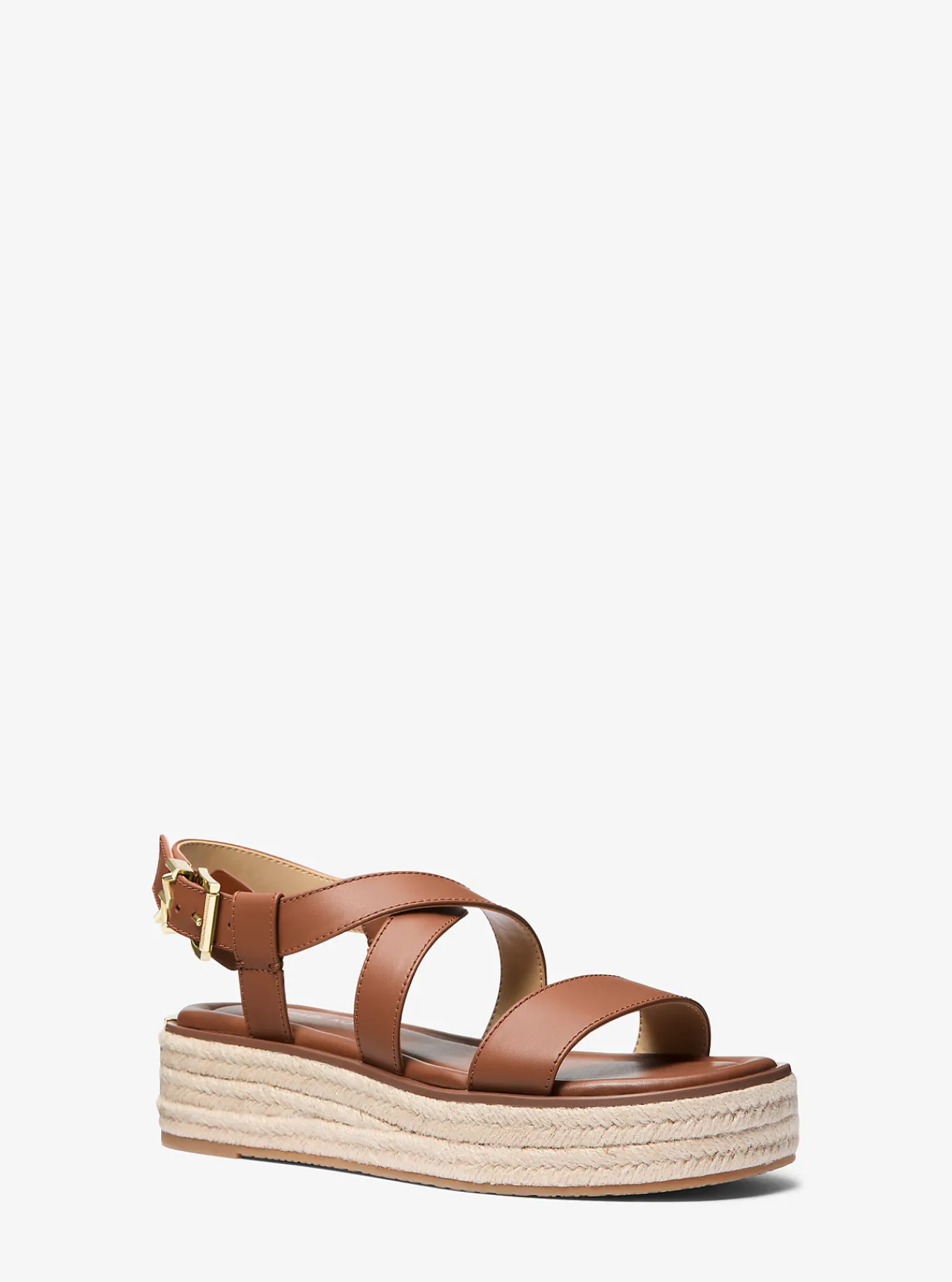 Michael Kors Espadrille-sandaal Lynn van leer met plateauzool LUGGAGE Online