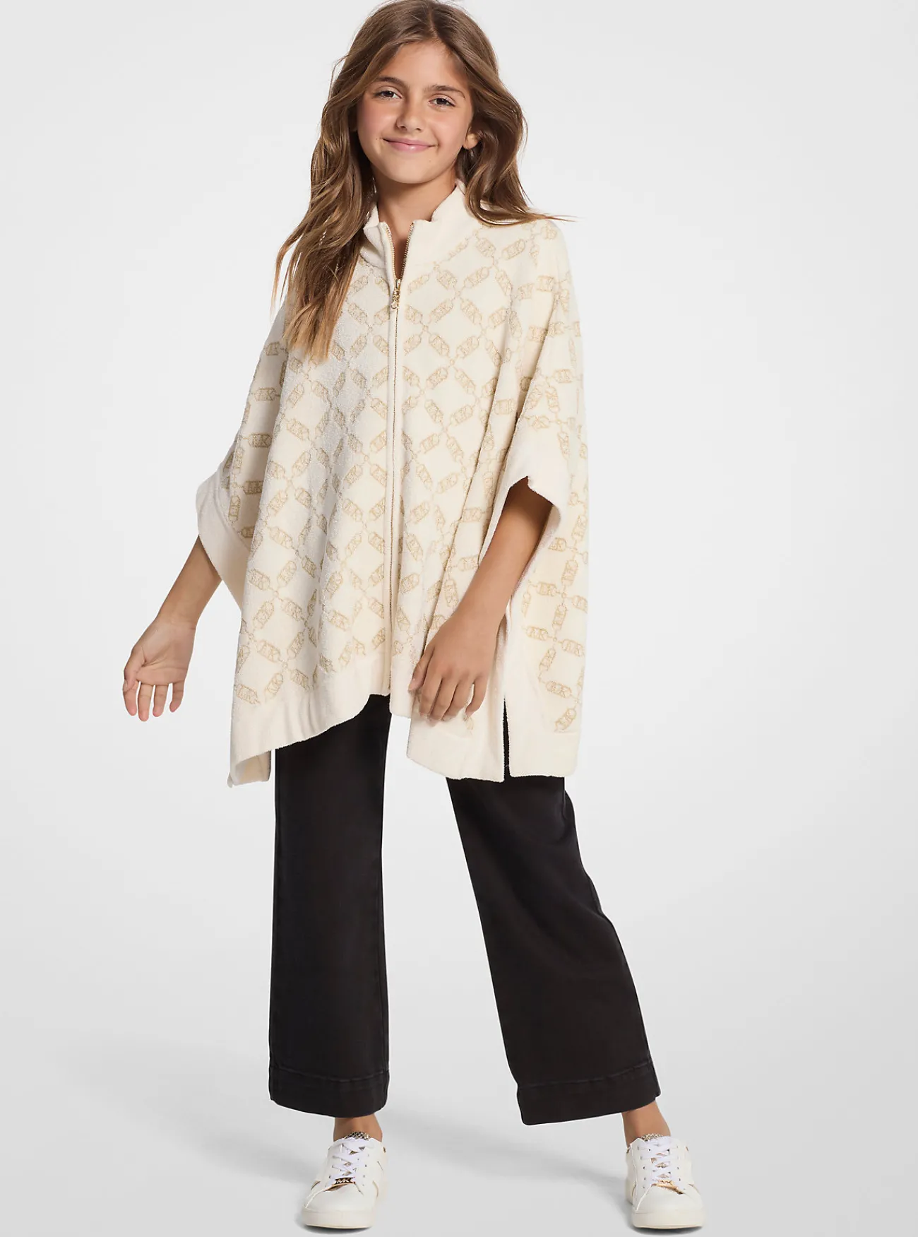 Michael Kors Gebreide cape met diamantvormig patroon met Empire-logo CR&Egrave;ME Outlet