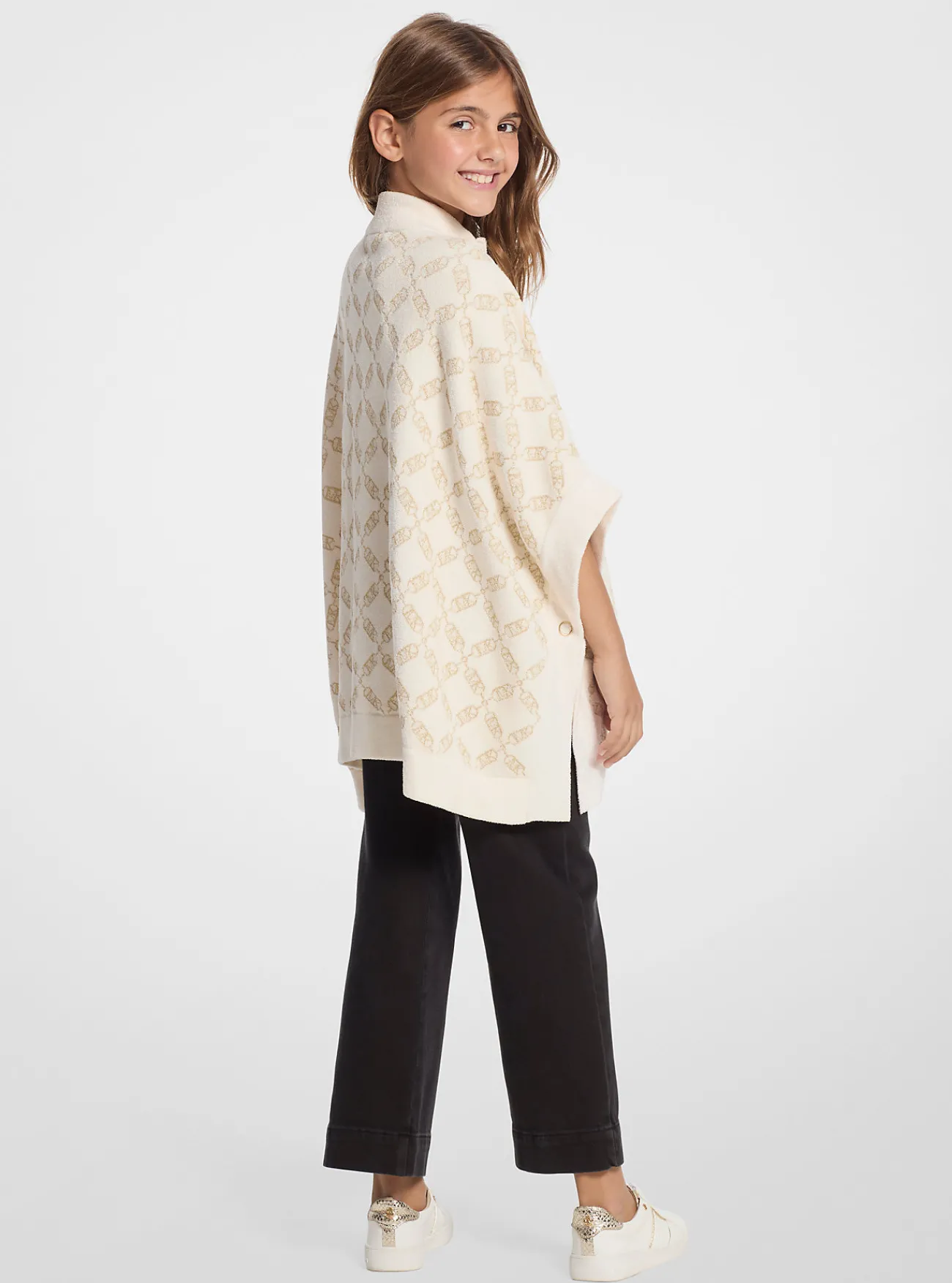 Michael Kors Gebreide cape met diamantvormig patroon met Empire-logo CR&Egrave;ME Outlet