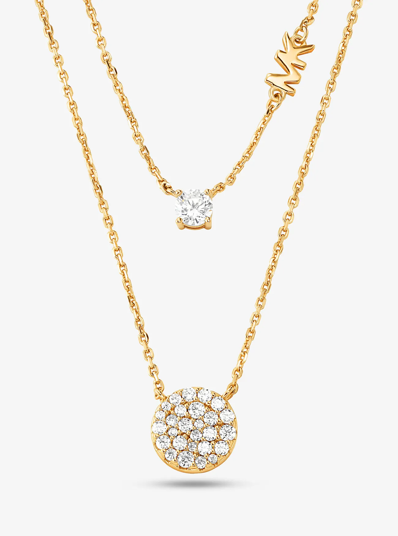 Michael Kors Halsketting van sterling zilver met platering met edelmetaal, twee lagen, siersteentjes en schijfje GOUD Best