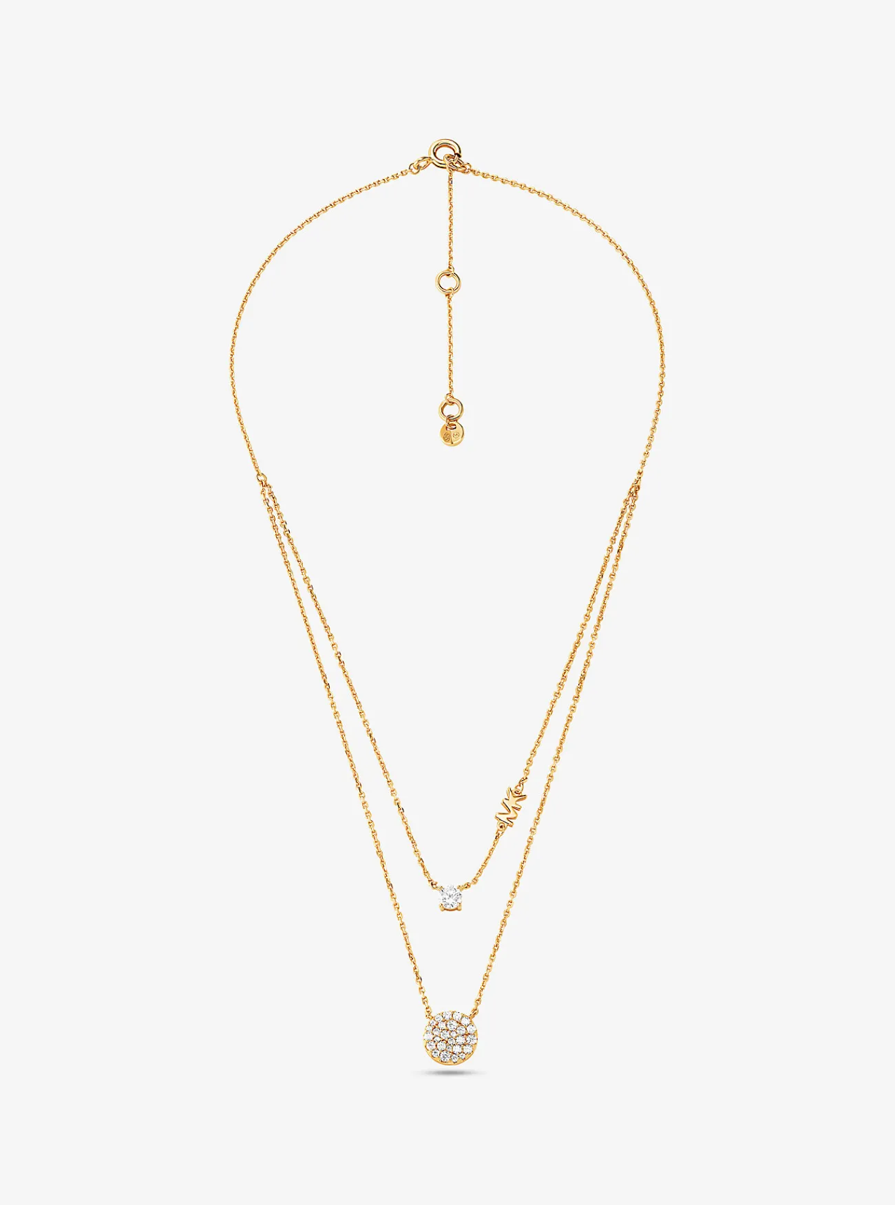Michael Kors Halsketting van sterling zilver met platering met edelmetaal, twee lagen, siersteentjes en schijfje GOUD Best