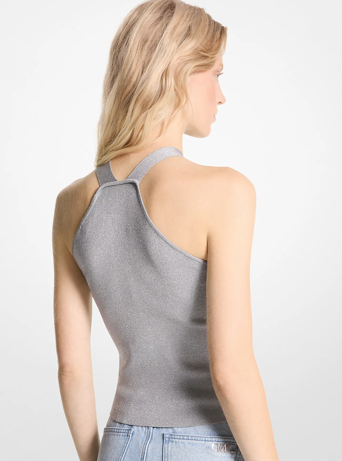 Michael Kors Haltertanktop van metallic breisel met uitsnijding ZILVER Hot