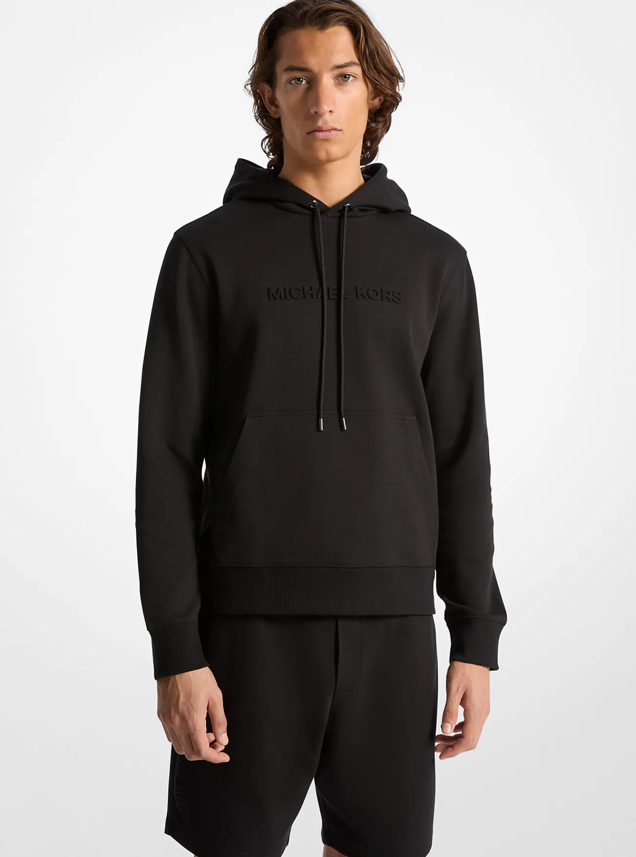 Michael Kors Hoody van katoenmix met logo in reli&euml;f ZWART Hot