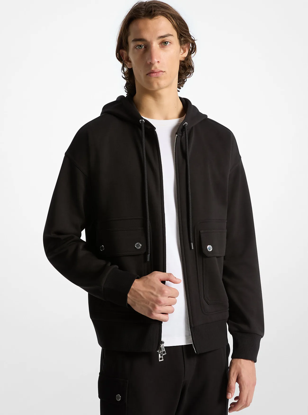 Michael Kors Hoody van katoenmix met rits ZWART Clearance