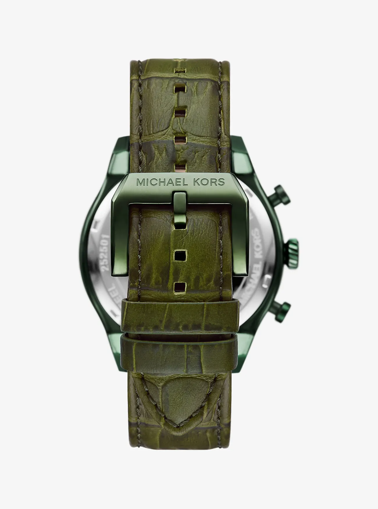 Michael Kors Horloge Panorama met bandje van leer met krokodillenprint in reliëf, en oversized OLIJFGROEN Clearance