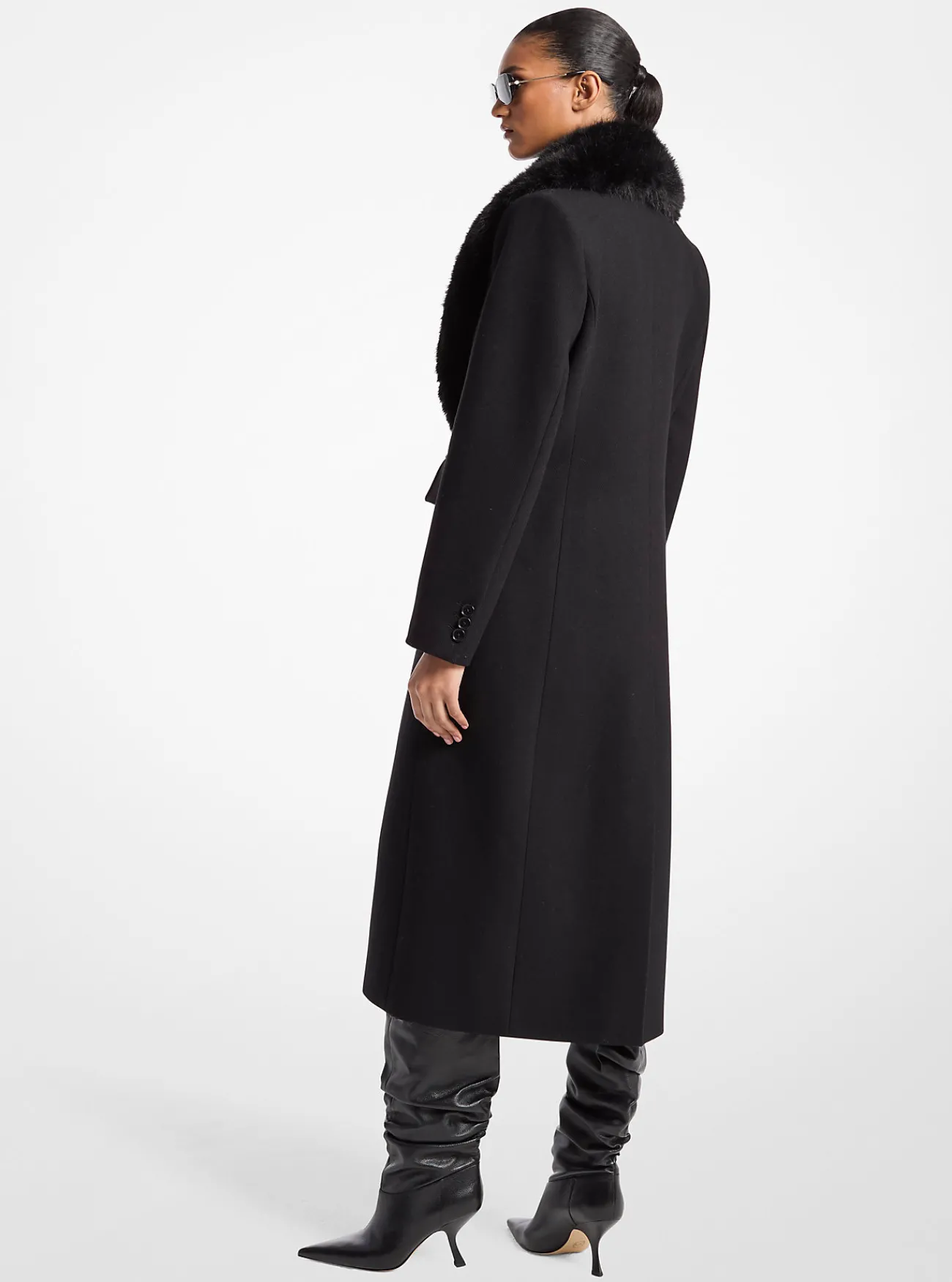 Michael Kors Jas van wolmix met kraag van imitatiebont ZWART Hot
