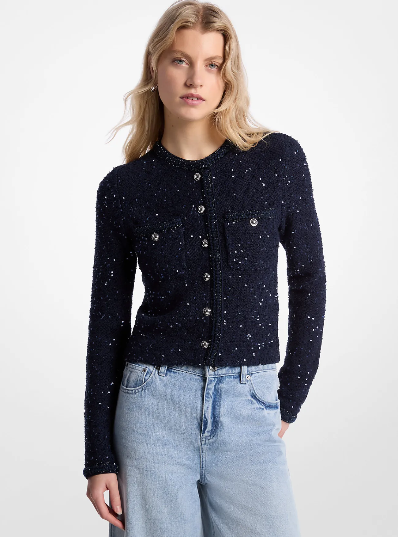 Michael Kors Jasje van metallic breisel met stretch en lovertjes MIDNIGHTBLUE Sale