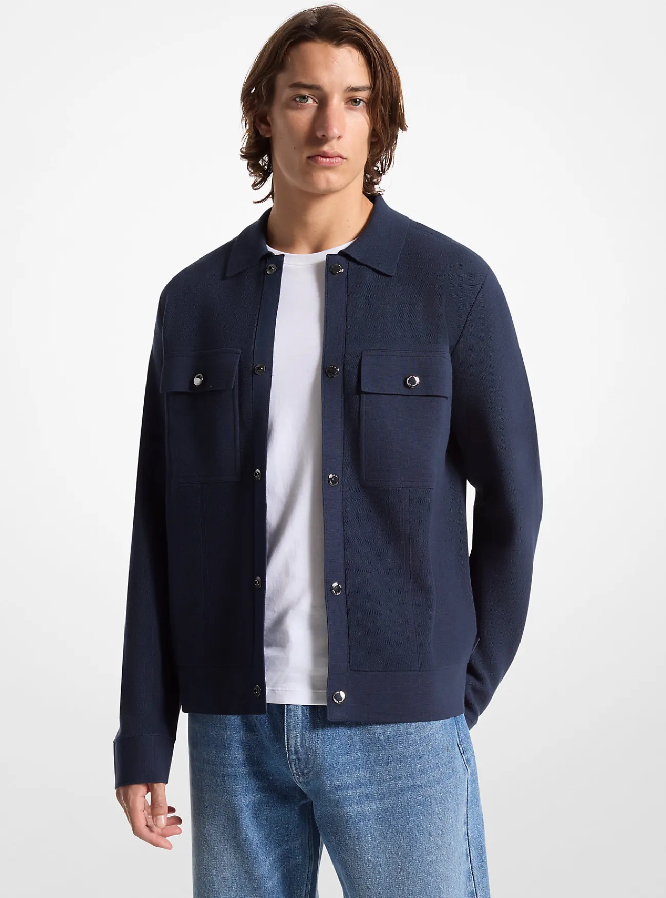 Michael Kors Jasje van viscosemix met drukknopen MIDDERNACHTSBLAUW Fashion