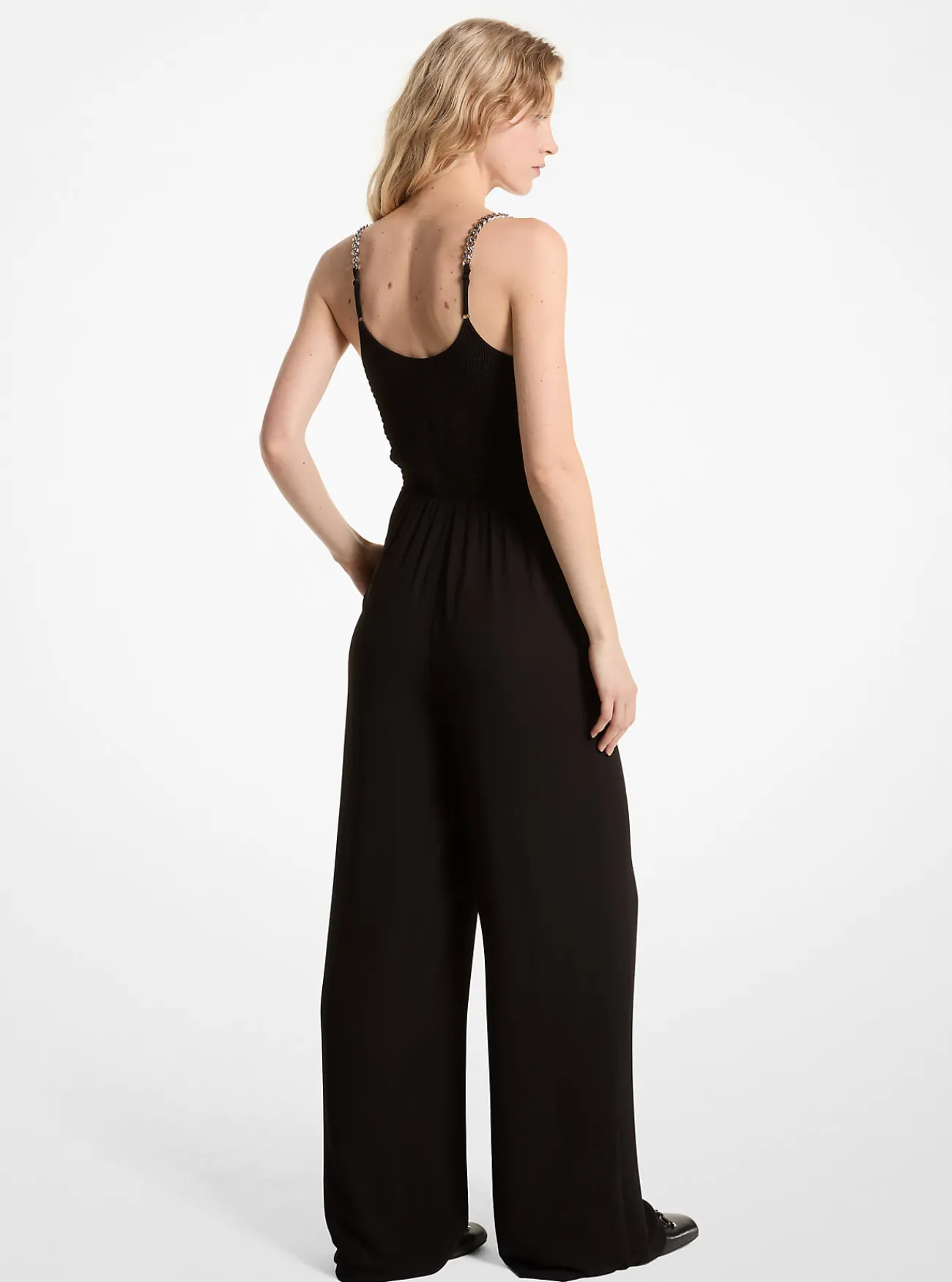 Michael Kors Jumpsuit van cr&ecirc;pe georgette met smokwerk en kettinkjes ZWART New