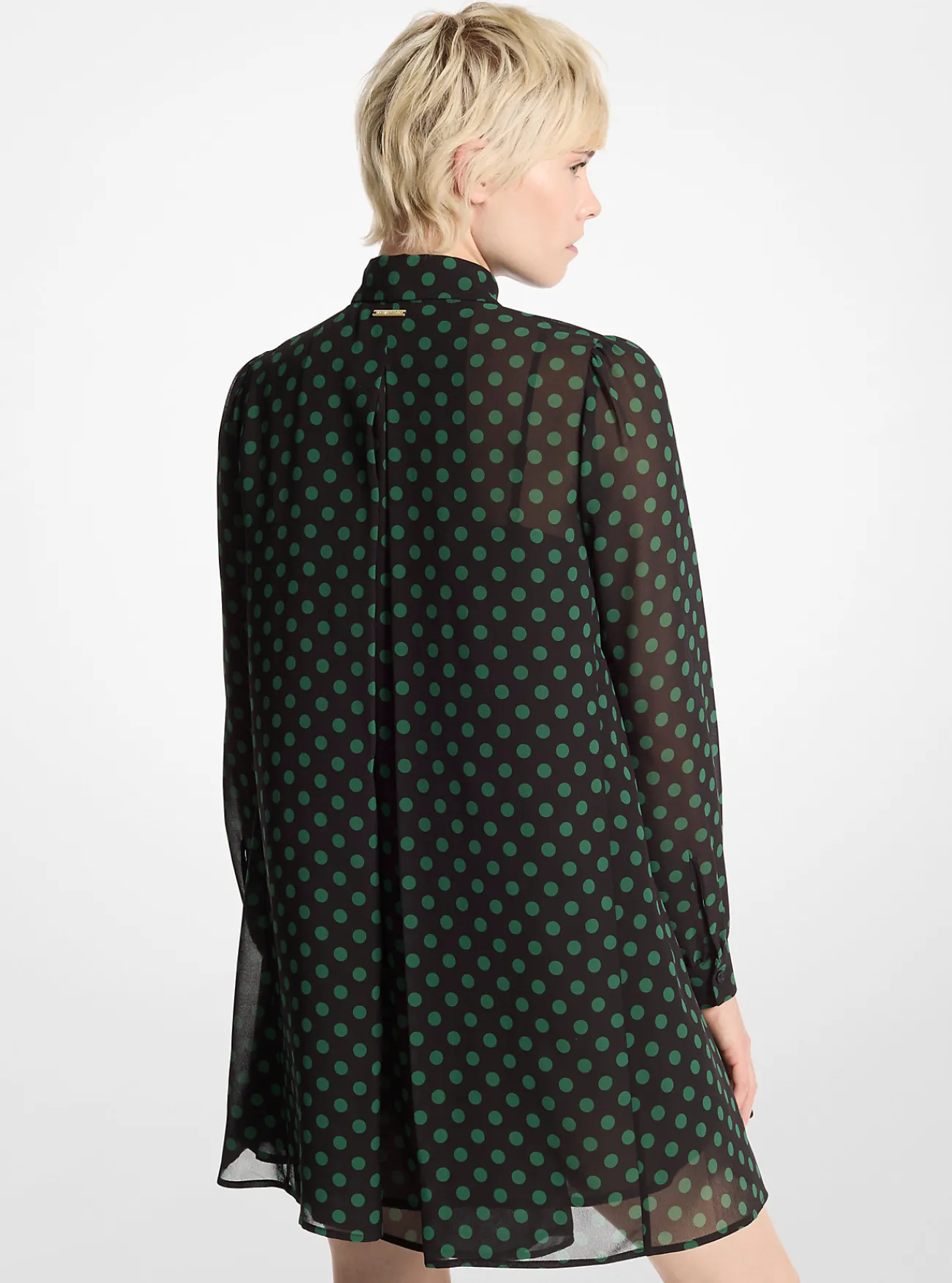 Michael Kors Jurk van cr&ecirc;pe georgette met stippenprint en strik in de hals MOSGROEN Best