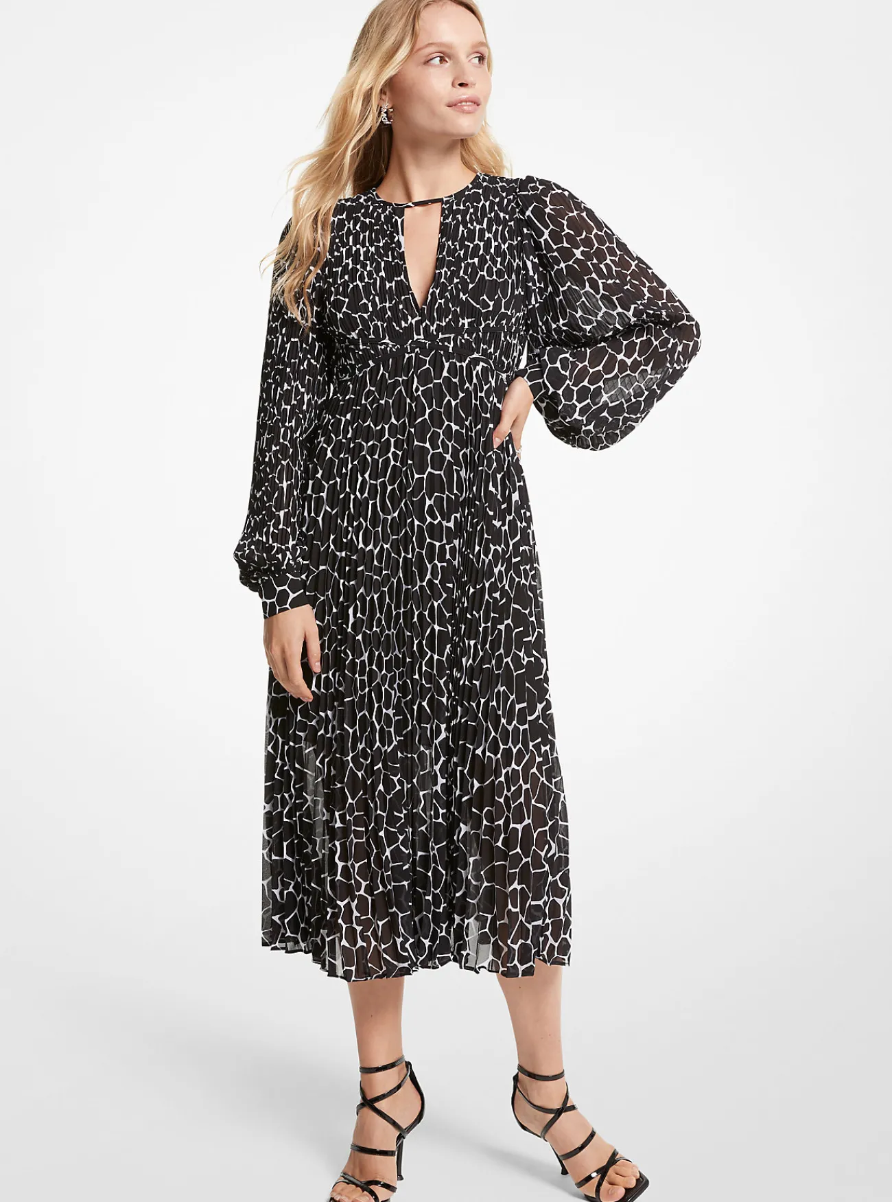 Michael Kors Jurk van cr&ecirc;pe georgette met plooien en dierenprint Best
