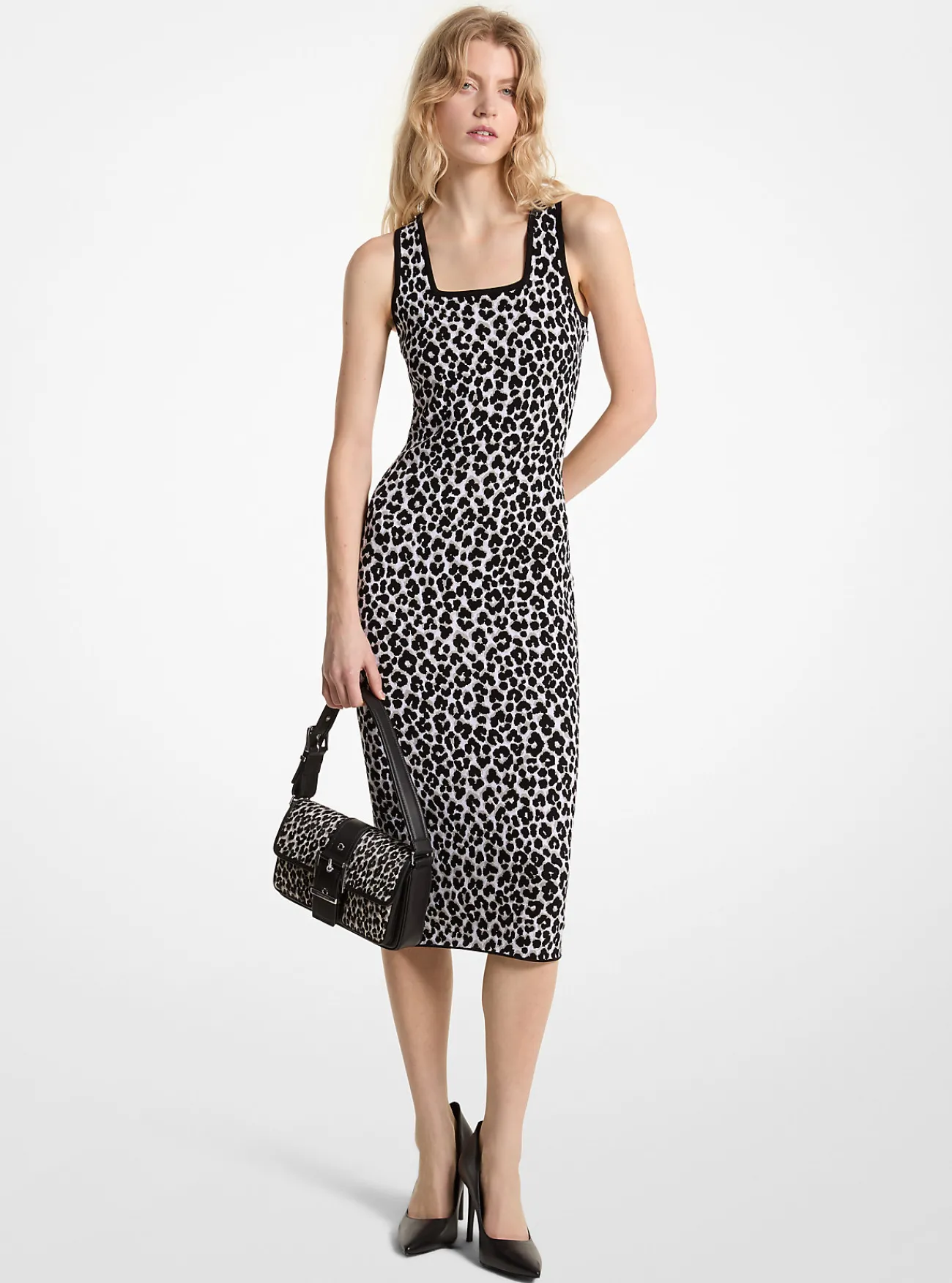 Michael Kors Jurk van gebreid jacquard met luipaardpatroon ALUMINIUM Fashion