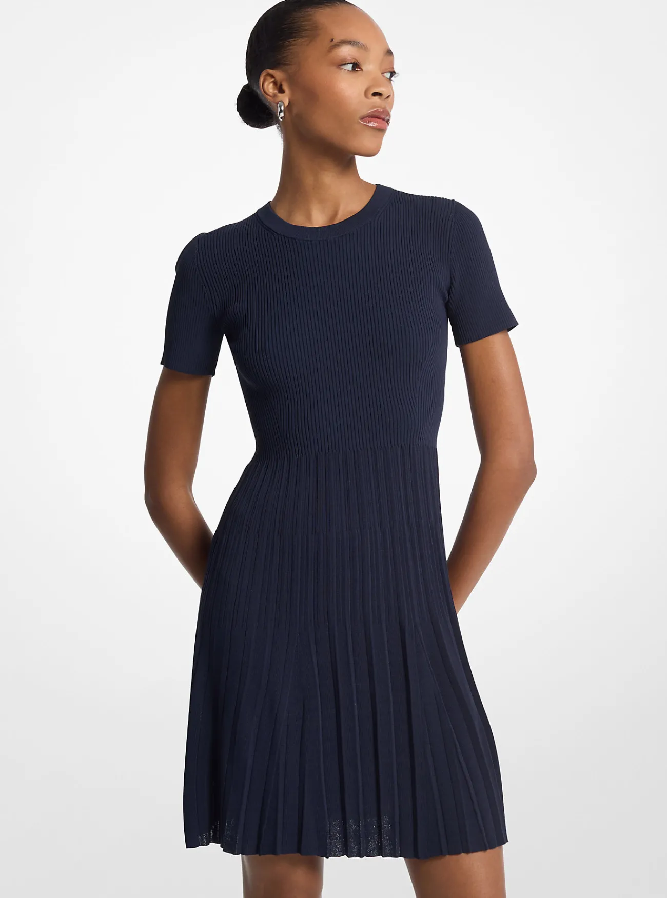 Michael Kors Jurk van geribd breisel met korte mouwen MIDNIGHTBLUE Sale