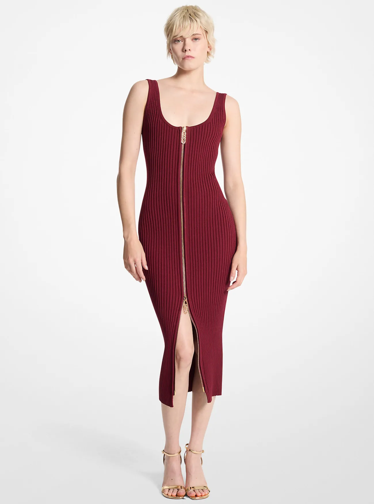 Michael Kors Jurk van geribd stretchbreisel met ritssluiting DONKERBRANDY New