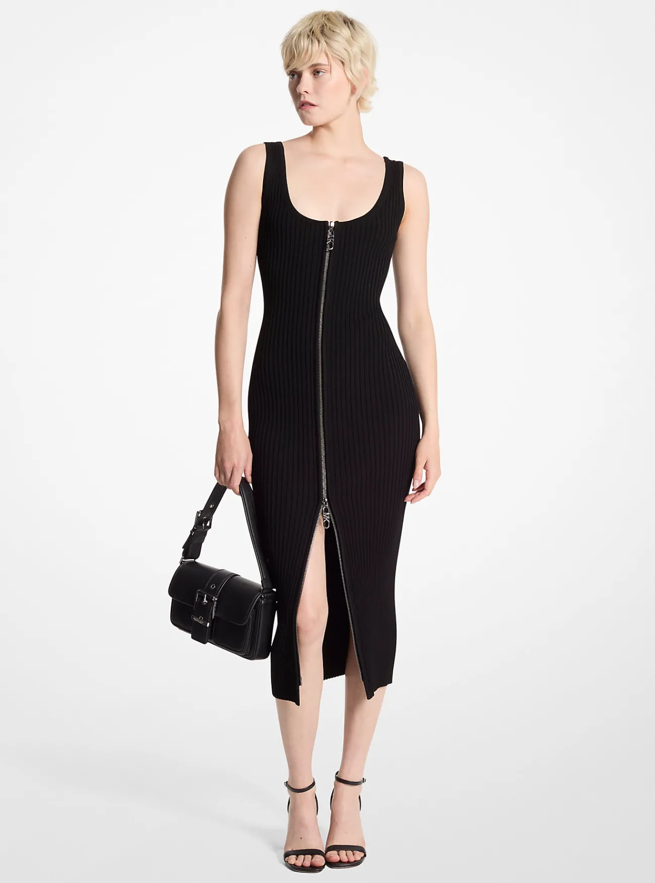 Michael Kors Jurk van geribd stretchbreisel met ritssluiting ZWART Clearance