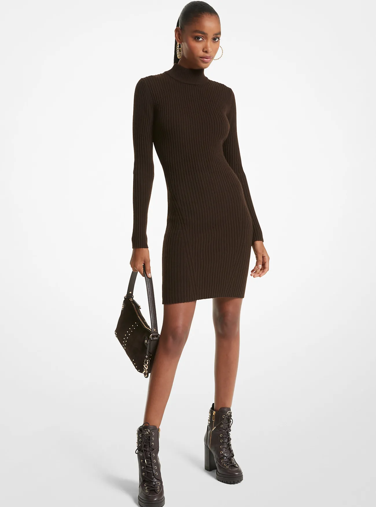 Michael Kors Jurk van geribde merinowolmix CHOCOLADE Online