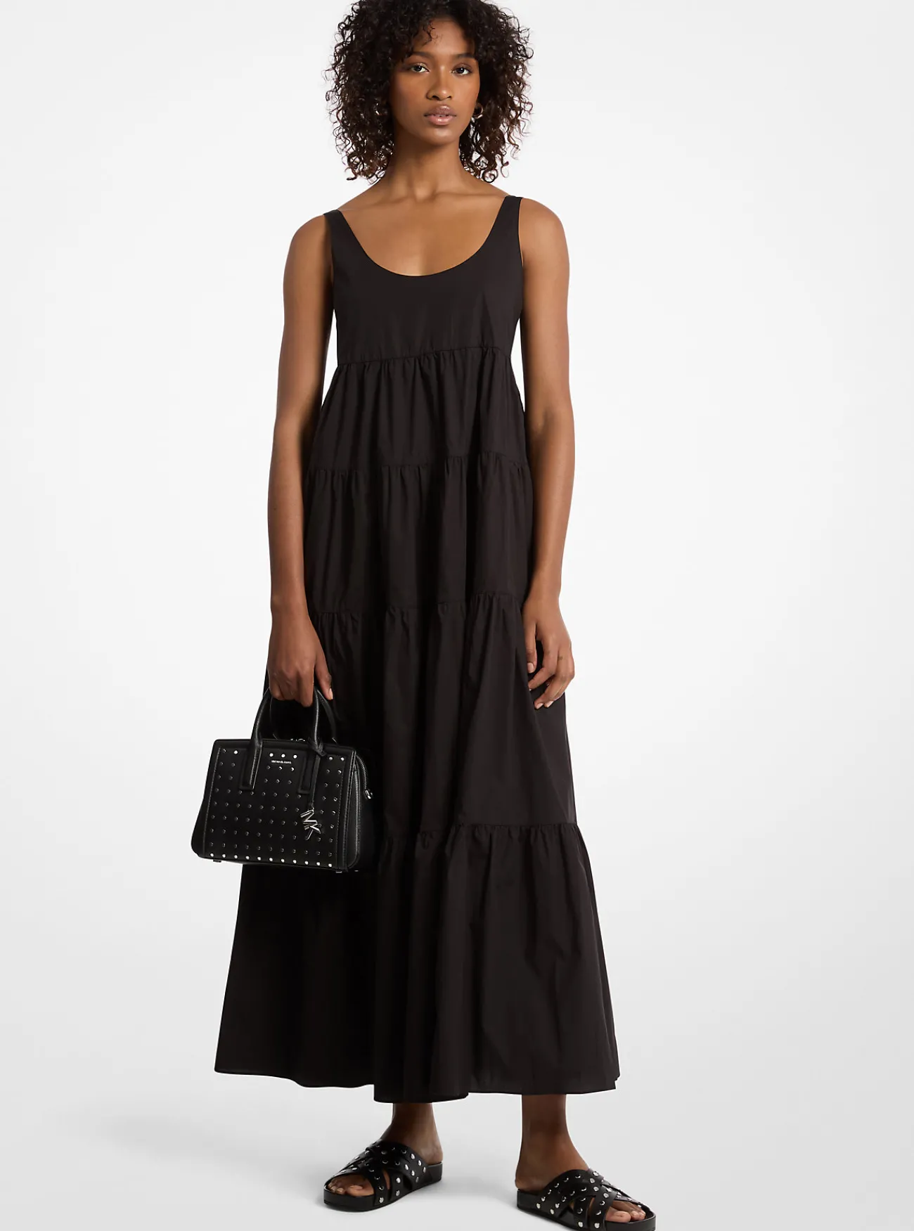 Michael Kors Jurk van katoen met stretch en stroken ZWART Clearance