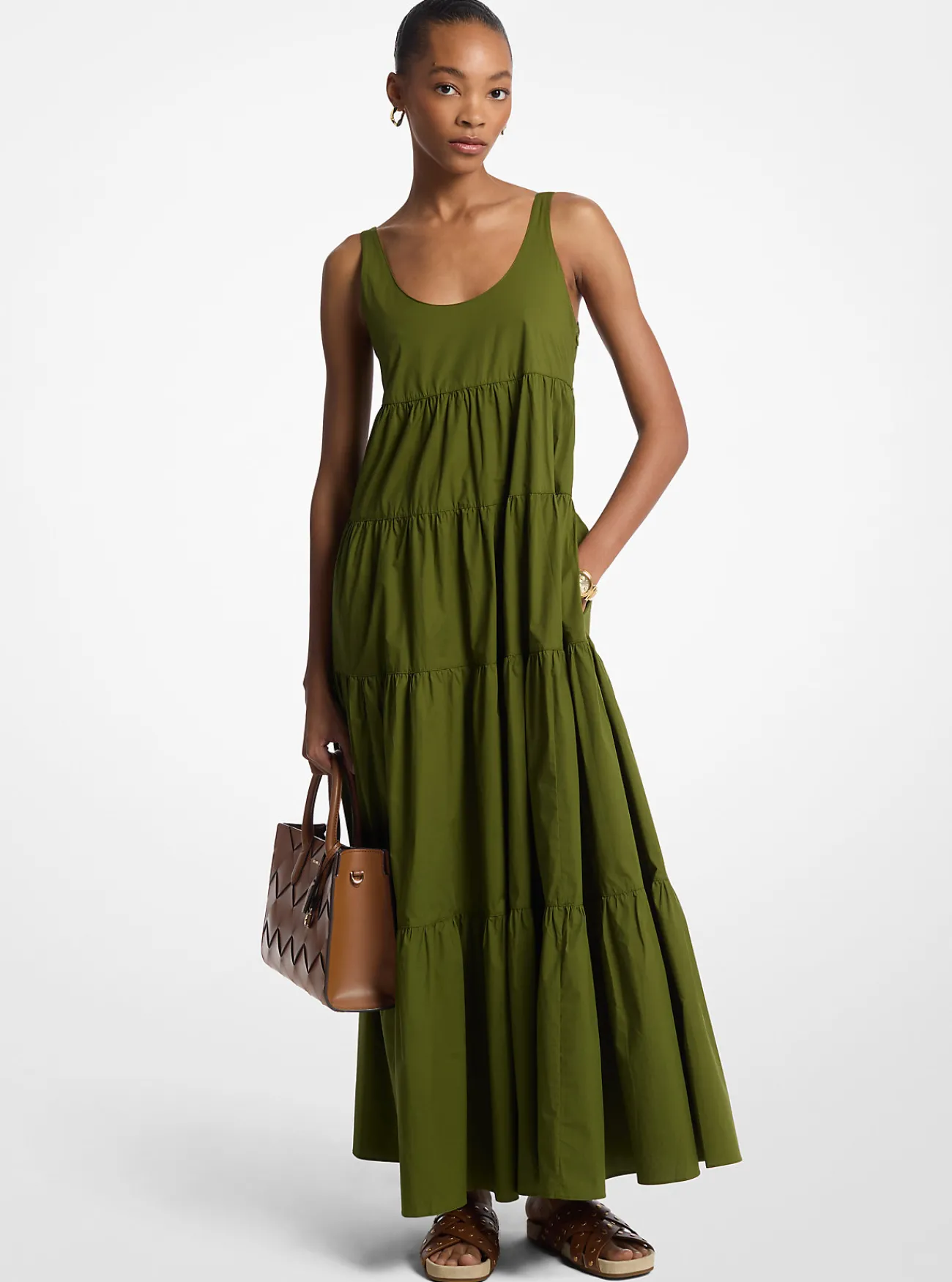 Michael Kors Jurk van katoen met stretch en stroken EVERGREEN Clearance