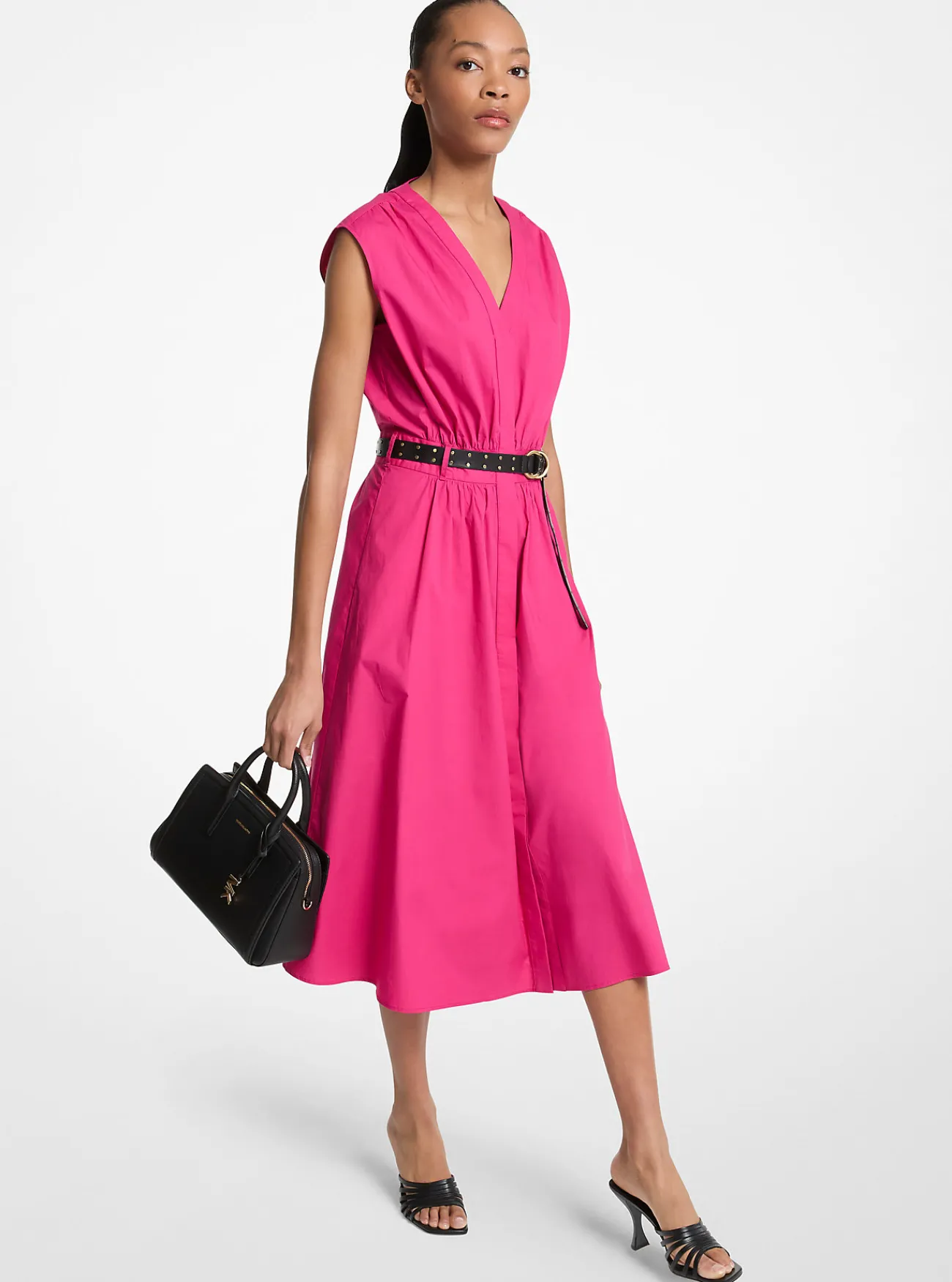Michael Kors Jurk van katoenpopeline met stretch en riem [3468] Best