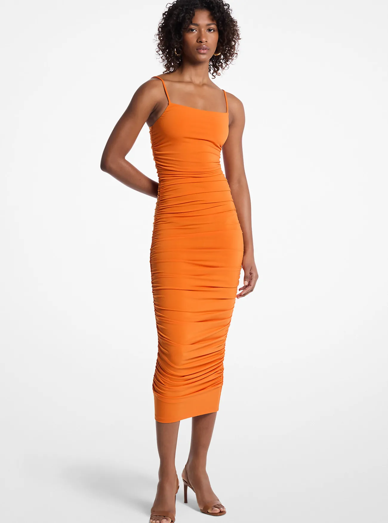 Michael Kors Jurk van matte stretchjersey met gerimpelde details ORANJE Sale