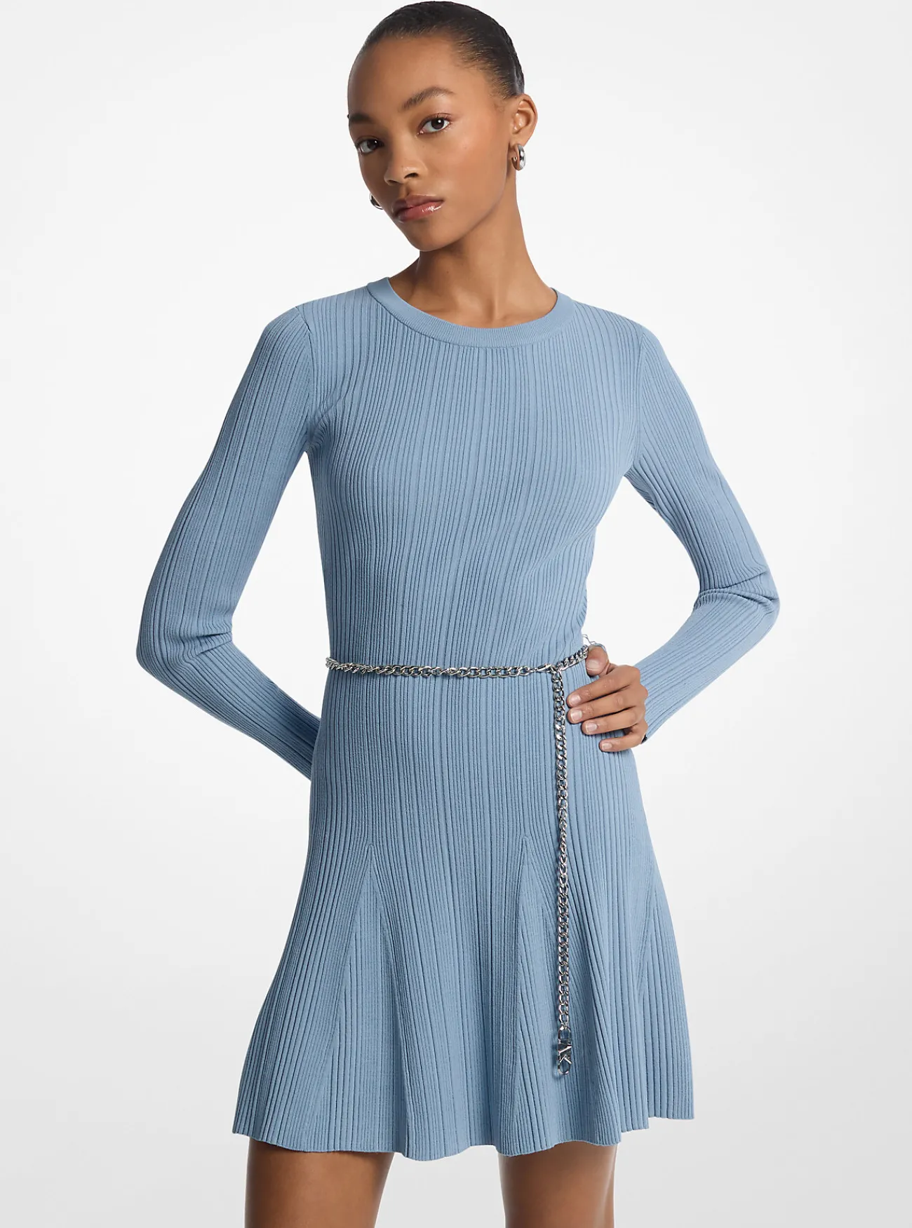 Michael Kors Jurk van stretchbreisel met riem CHAMBRAY New