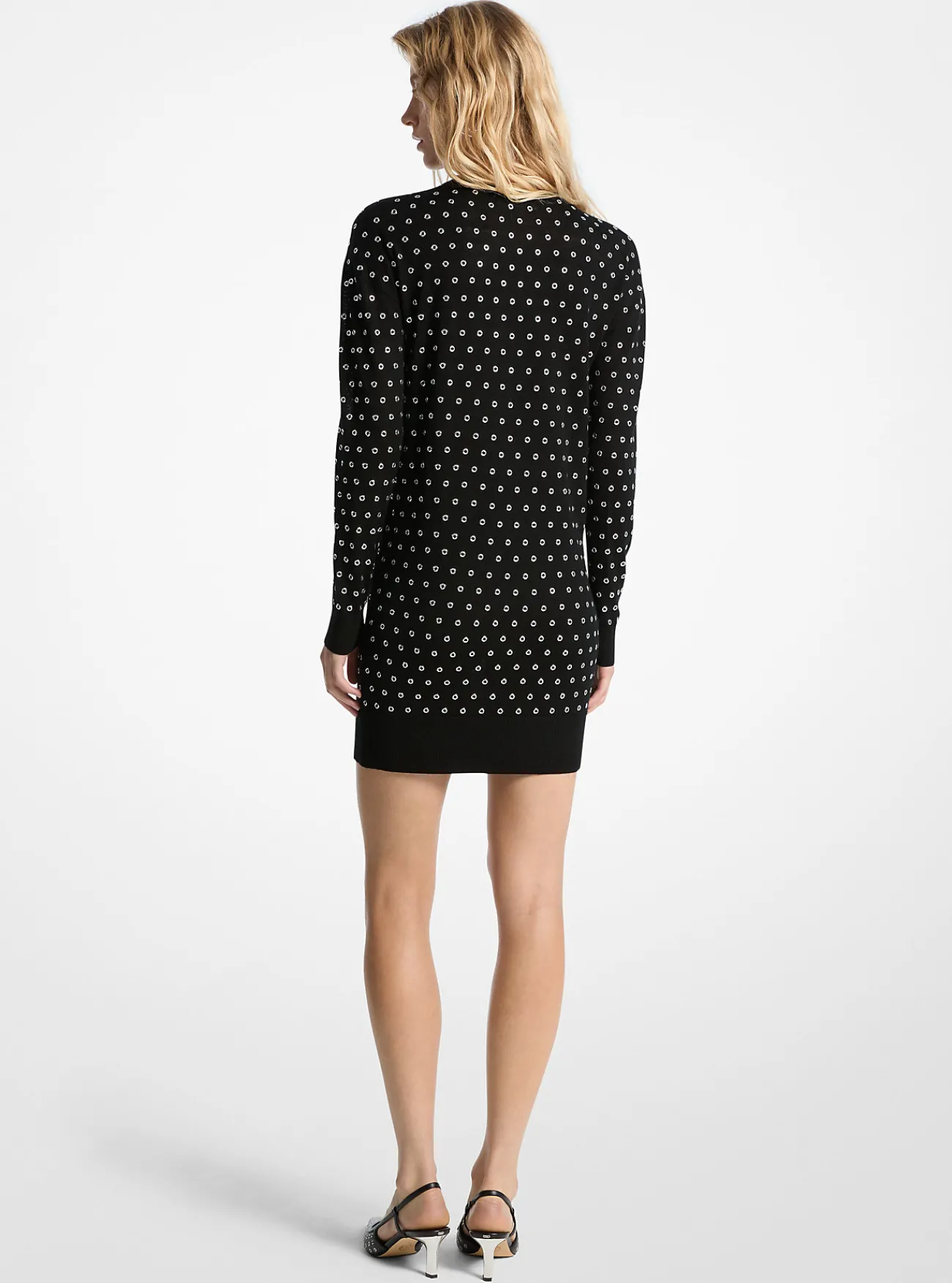 Michael Kors Jurk van wol met oogjes als versiering ZWART Outlet